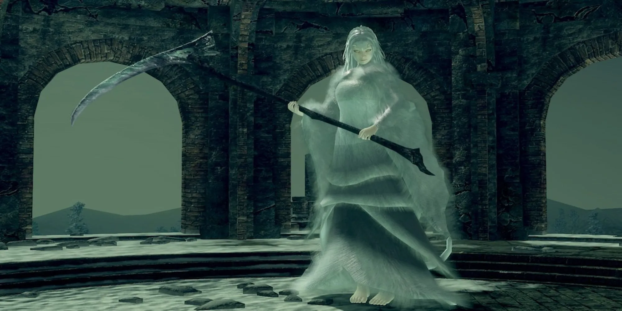 Crossbreed Priscilla cầm lưỡi hái tử thần trong Dark Souls