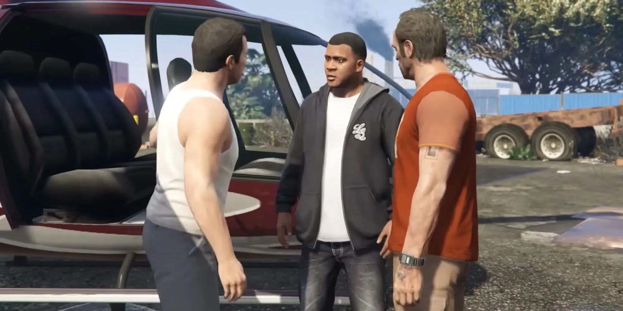 Franklin, Michael và Trevor cùng nhau thực hiện nhiệm vụ Three's Company trong GTA V