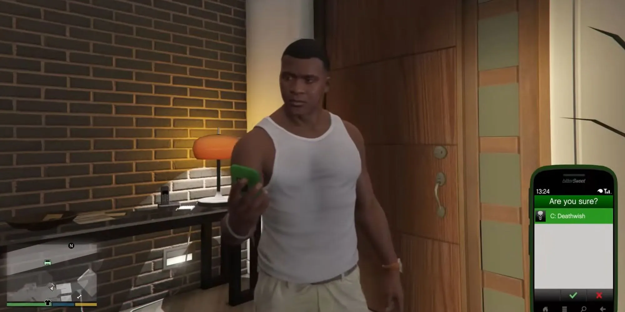 Franklin, Michael và Trevor đứng cùng nhau, tượng trưng cho lựa chọn kết thúc The Third Way trong GTA V
