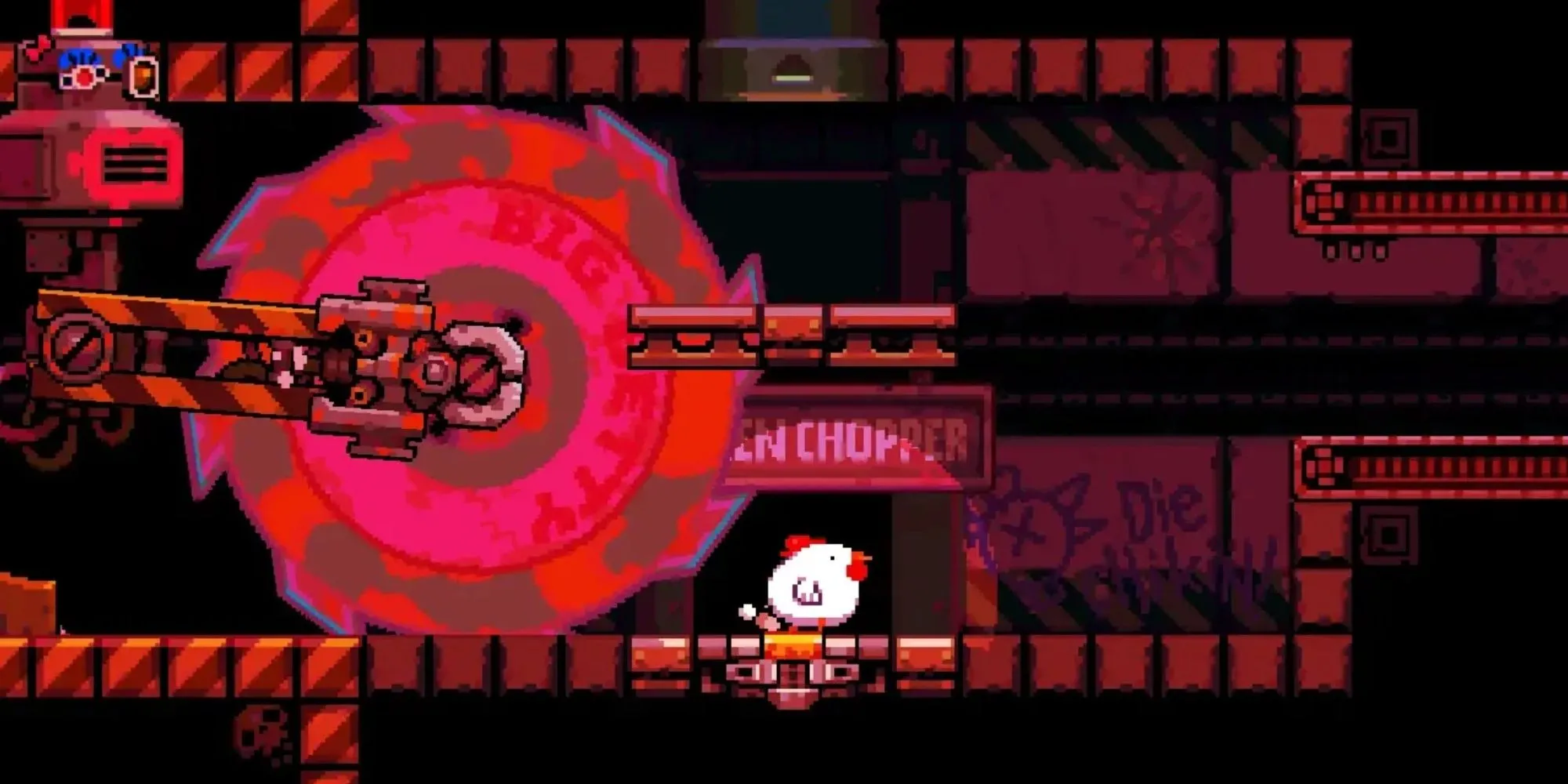 Gà đặt bom để tạo độ cao và vượt chướng ngại vật trong game Bomb Chicken