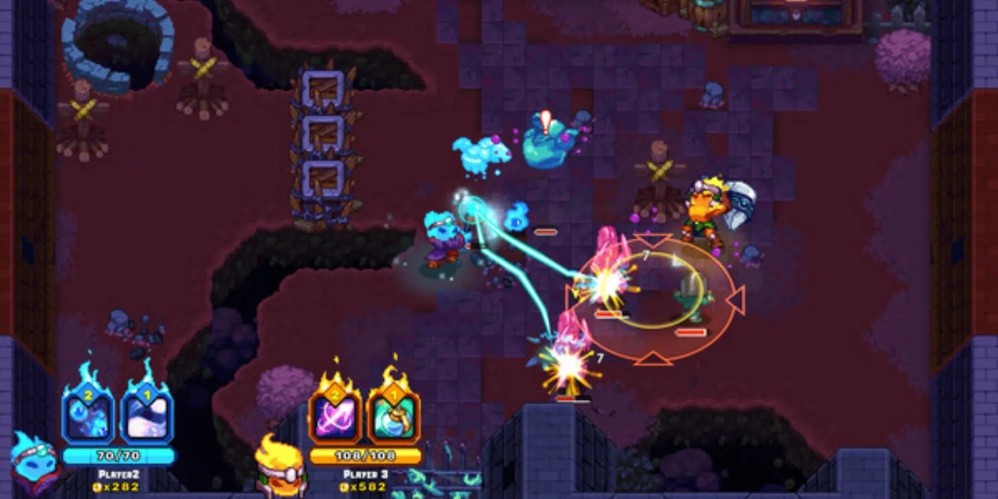 Gameplay co-op trong Ember Knights với bốn hiệp sĩ chiến đấu cùng quái vật
