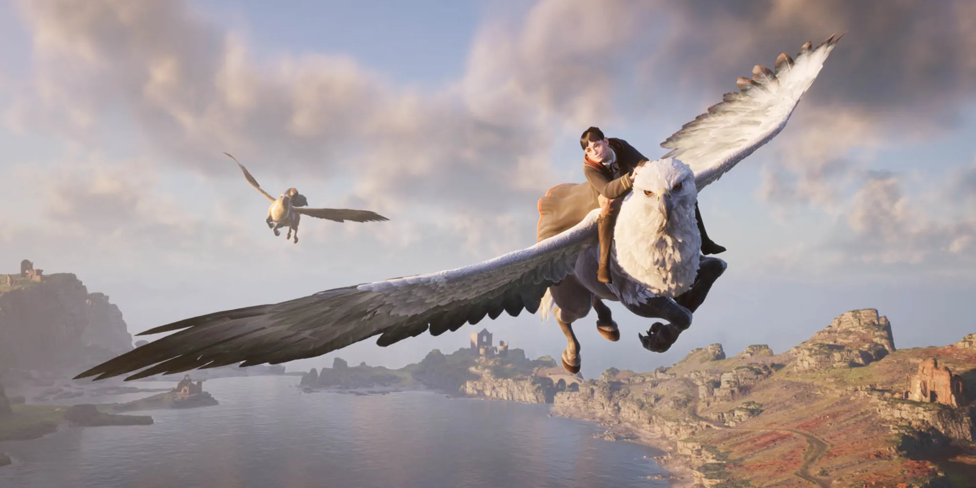 Hogwarts Legacy Tái Xuất Trên Nintendo Switch 2: Đồ Họa Đỉnh Cao, Trải Nghiệm Mượt Mà Hơn 1 Gameplay Hogwarts Legacy với cảnh cưỡi Hippogriff, thể hiện thế giới mở game.