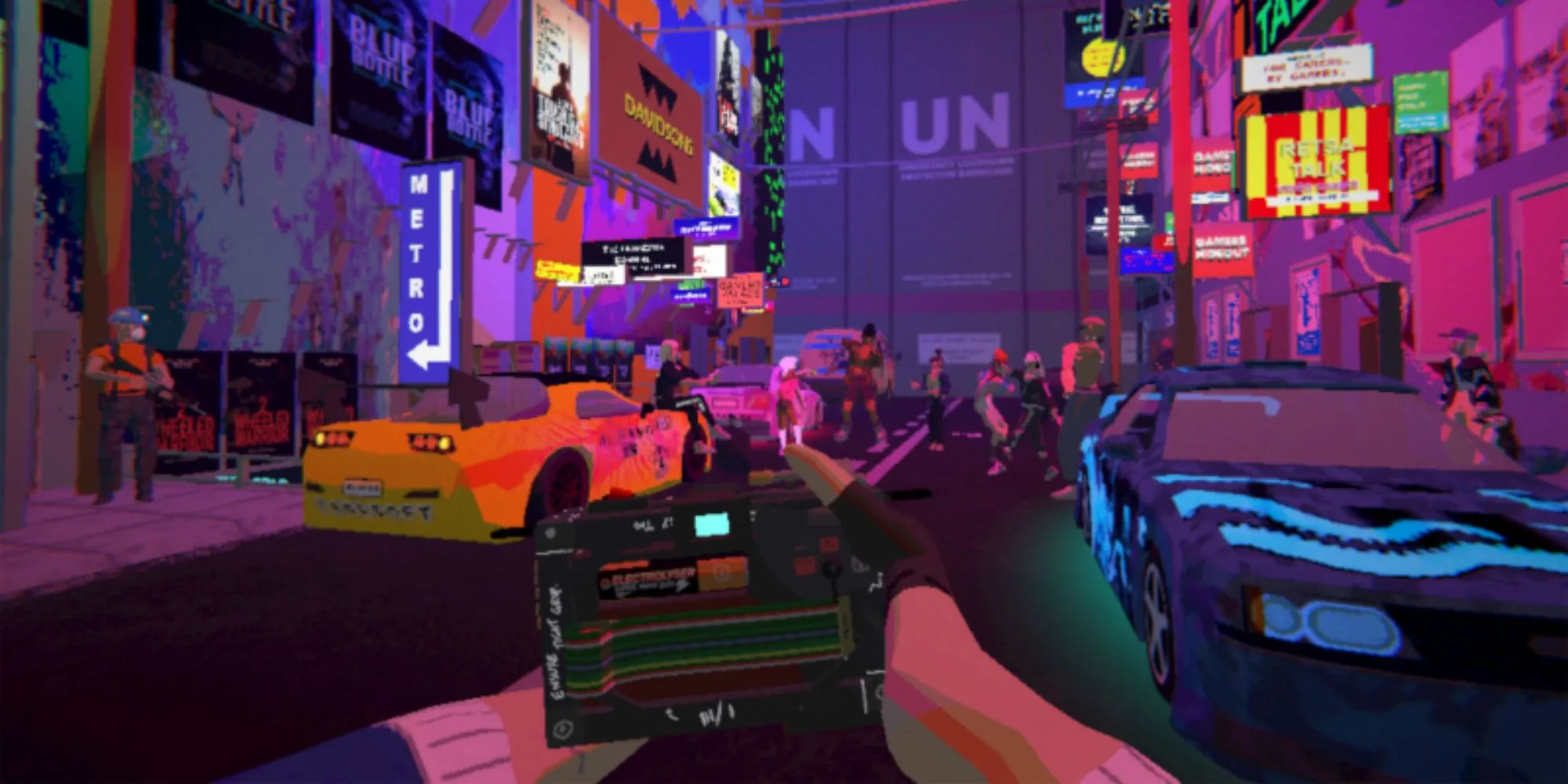 Giao diện chụp ảnh trong game Umurangi Generation, thể hiện một thế giới Maori hiện đại