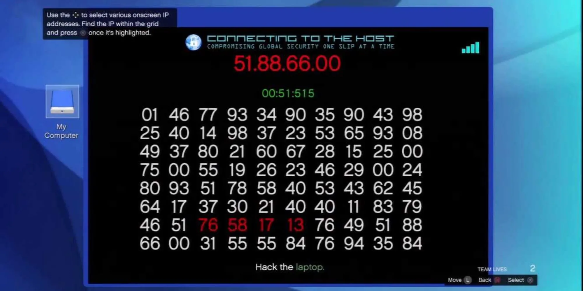 Giao diện một trong các minigame hack trong GTA Online, yêu cầu người chơi kết nối các điểm hoặc giải mã để truy cập hệ thống