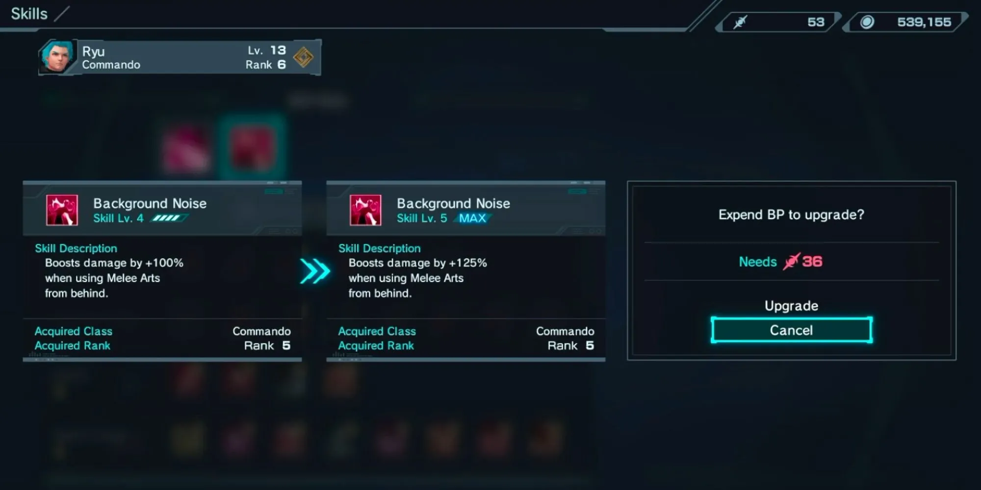Giao diện nâng cấp Art và Skill trong Xenoblade Chronicles X với các điểm Battle Point.