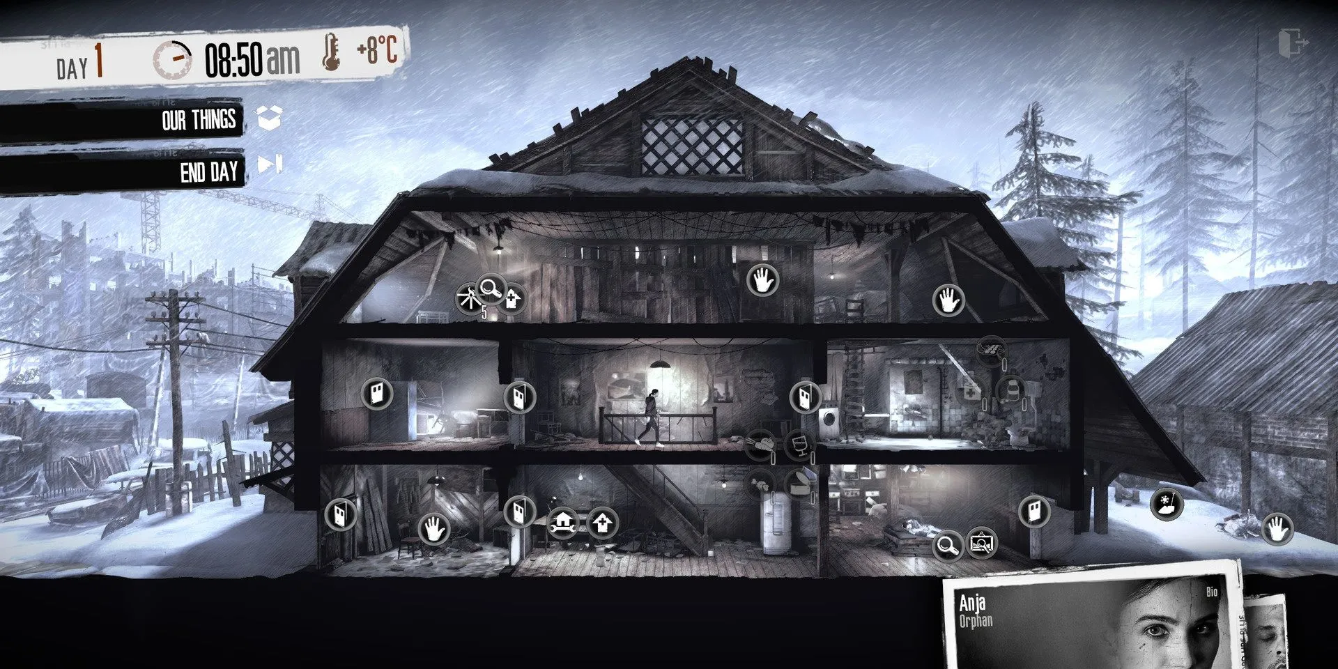 Giao diện và không khí u tối trong game sinh tồn This War of Mine