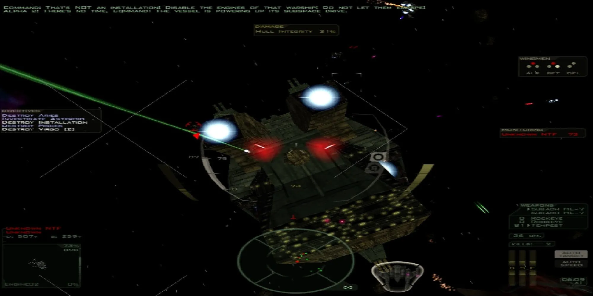 Hệ thống khóa mục tiêu trên màn hình HUD của FreeSpace 2
