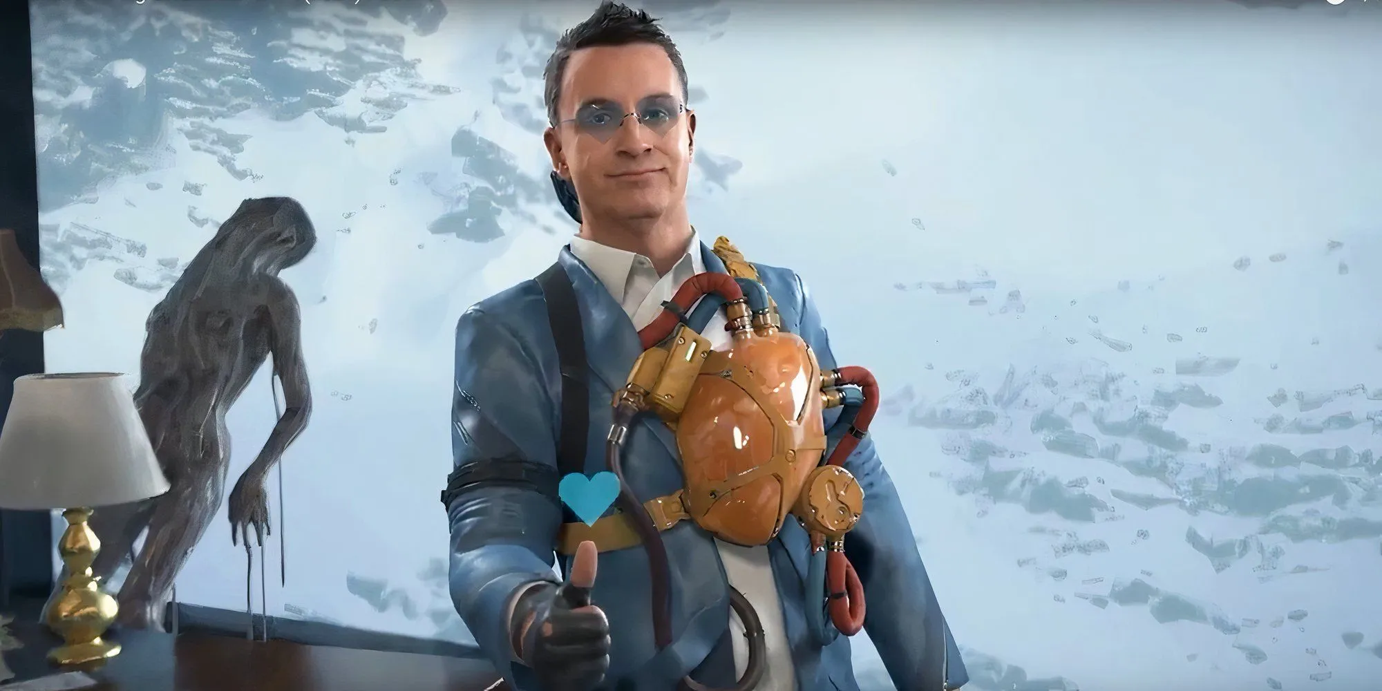 Heartman với cặp kính trái tim trong Death Stranding 2