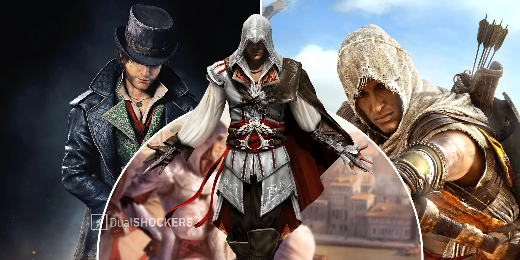 Xếp hạng Cốt truyện Hay nhất Series Assassin's Creed: Đâu là đỉnh cao? 1 Hình ảnh biểu tượng series Assassin's Creed, thể hiện sự đa dạng qua các thời kỳ