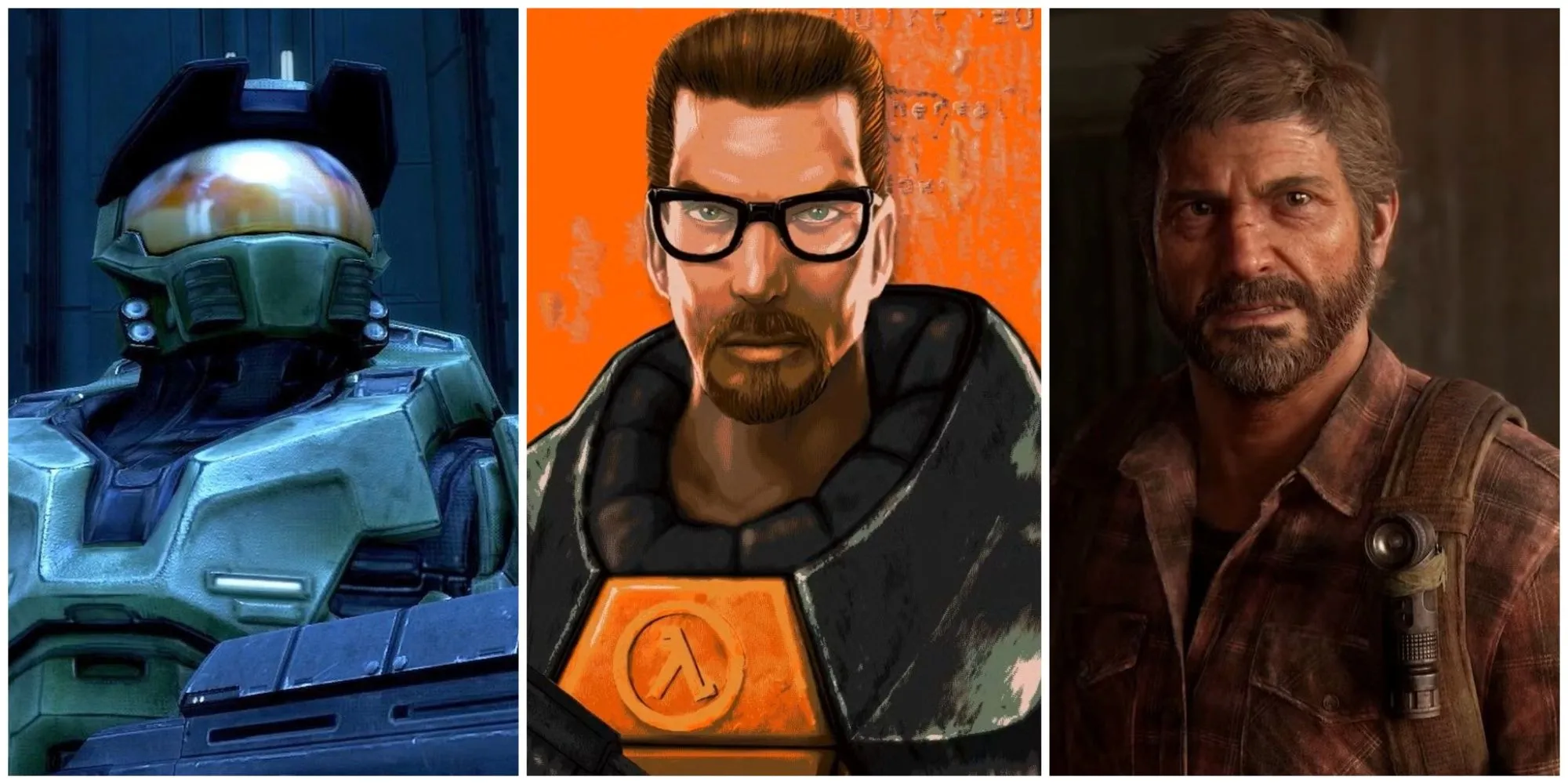 Hình ảnh chụp màn hình các game được remaster nhiều lần: Halo: Combat Evolved, The Last of Us: Part I, và hình quảng cáo Half-Life