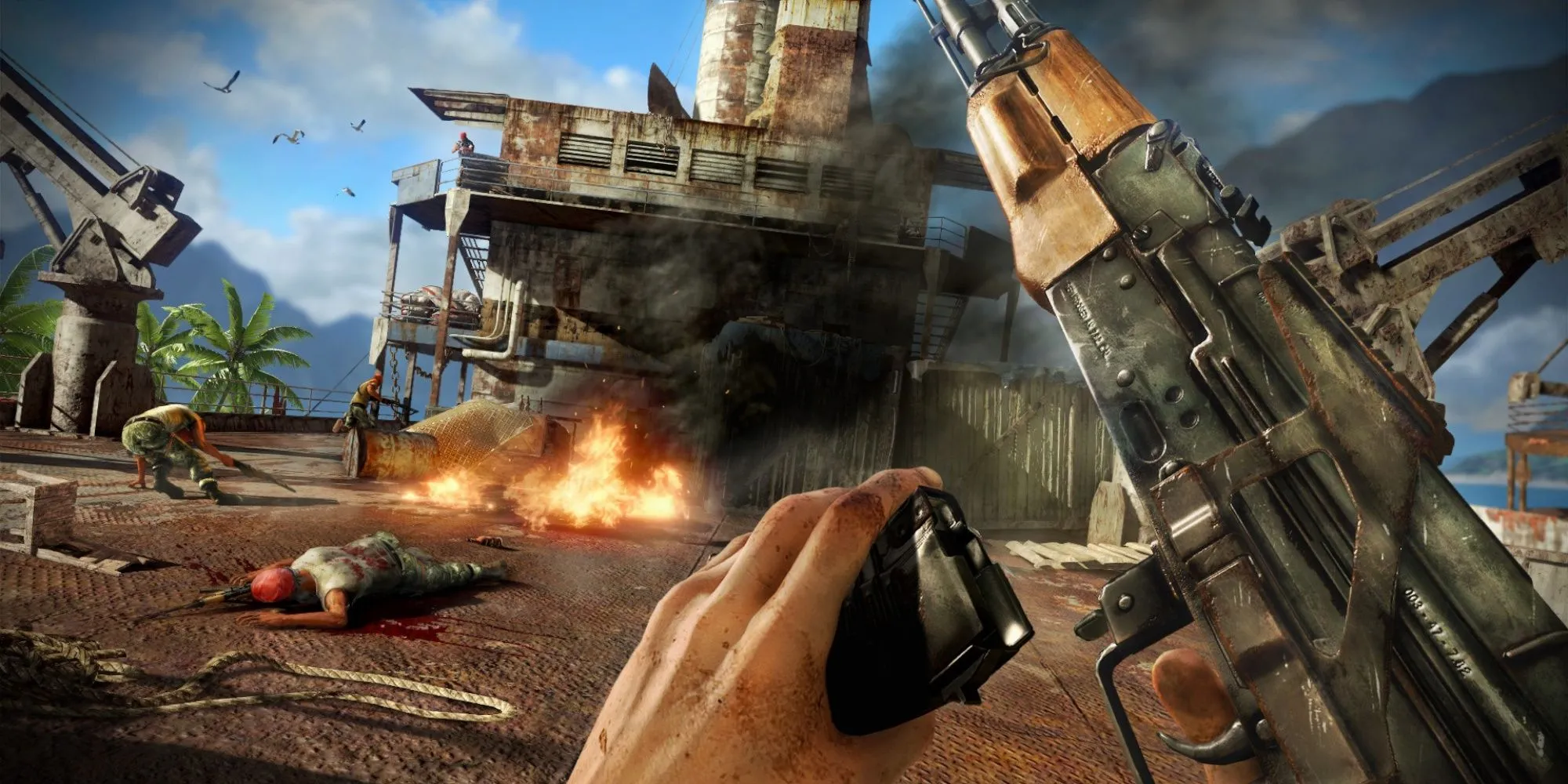 Hình ảnh gameplay Far Cry 3 từ Steam, với nhân vật chính và khung cảnh nhiệt đới