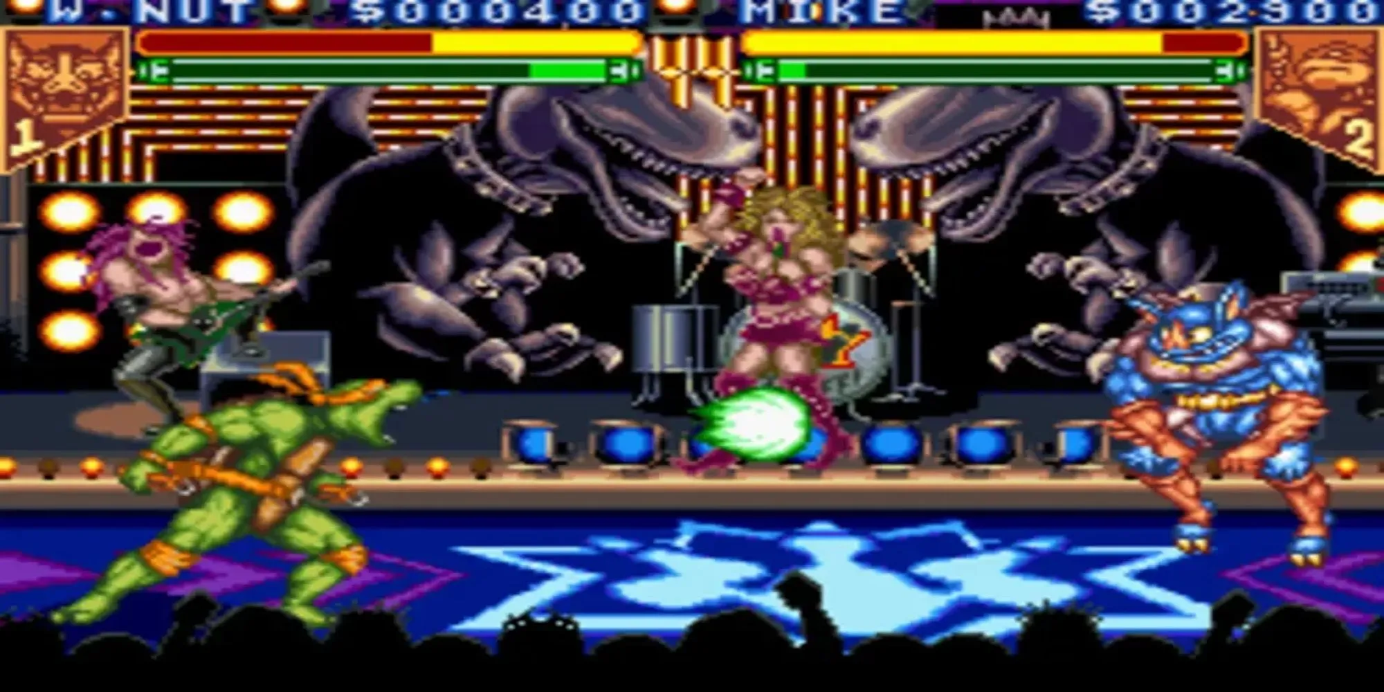 Hình ảnh giao diện trận đấu trong TMNT Tournament Fighters trên SNES