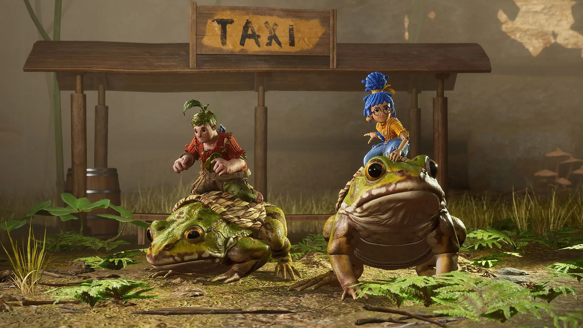 Hình ảnh hai nhân vật May và Cody trong It Takes Two đang tương tác với môi trường game đầy màu sắc