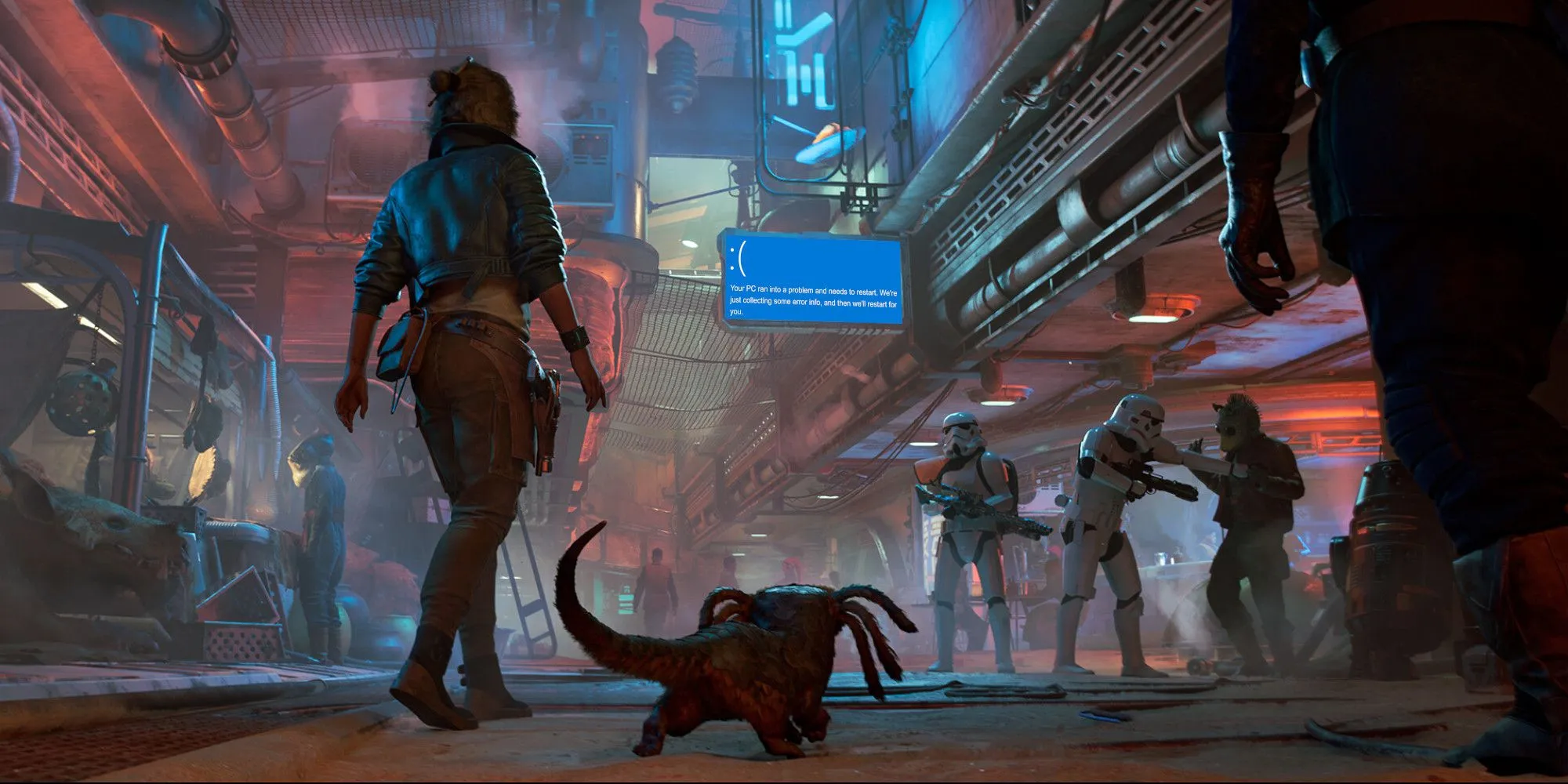 Hình ảnh Kay Vess trong Star Wars Outlaws với bối cảnh không gian đặc trưng của vũ trụ Star Wars