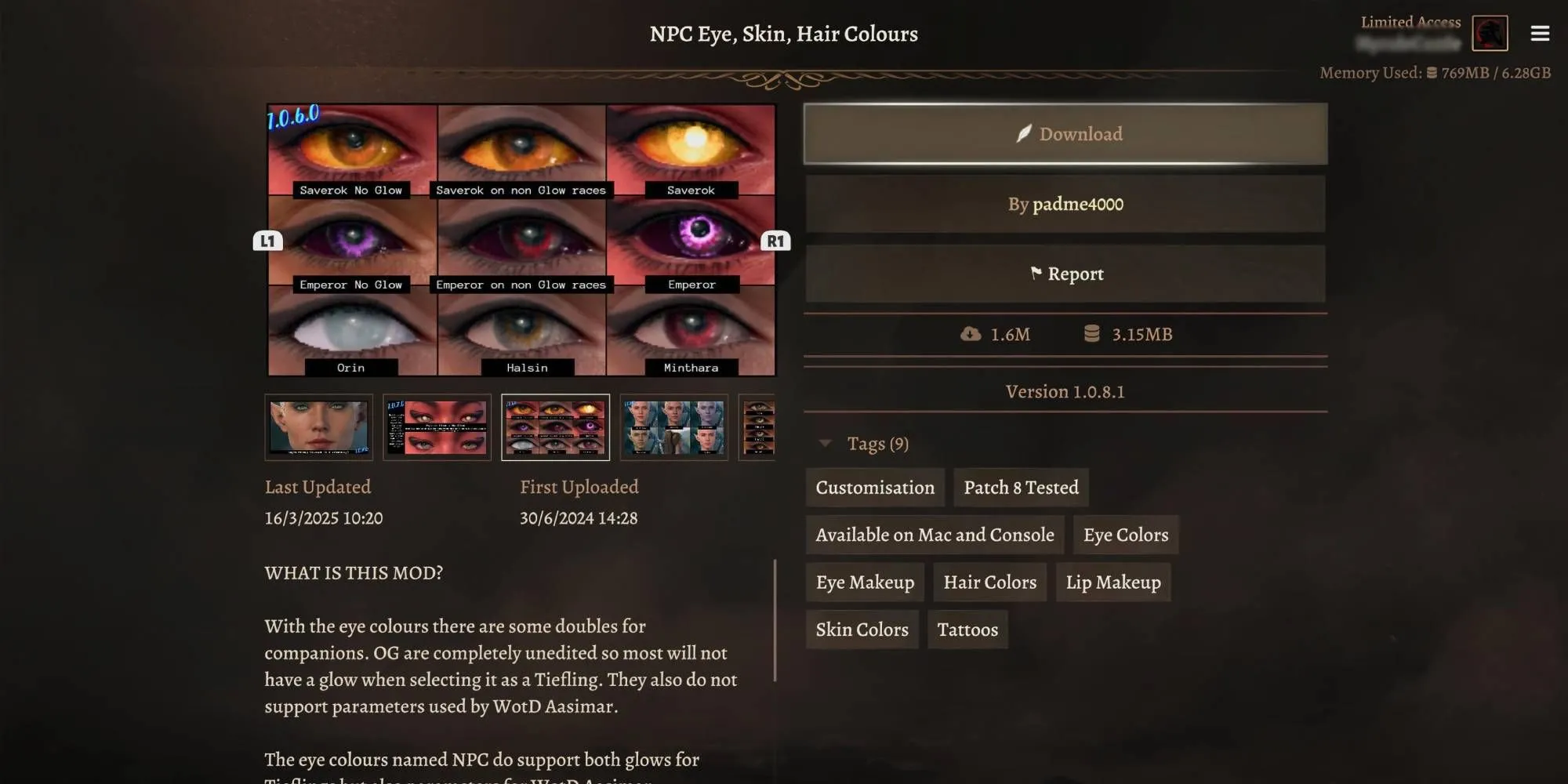Hình ảnh minh họa mod Hair Unlocked và New Faces, thêm tùy chọn ngoại hình cho nhân vật Baldur's Gate 3
