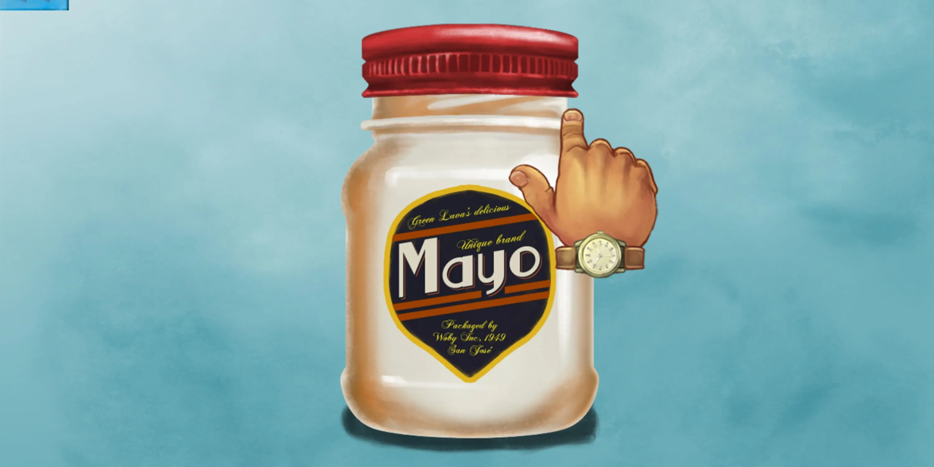 Hình ảnh nhấn vào hũ mayonnaise trong game My Name Is Mayo, một trò chơi clicker đơn giản để săn trophy