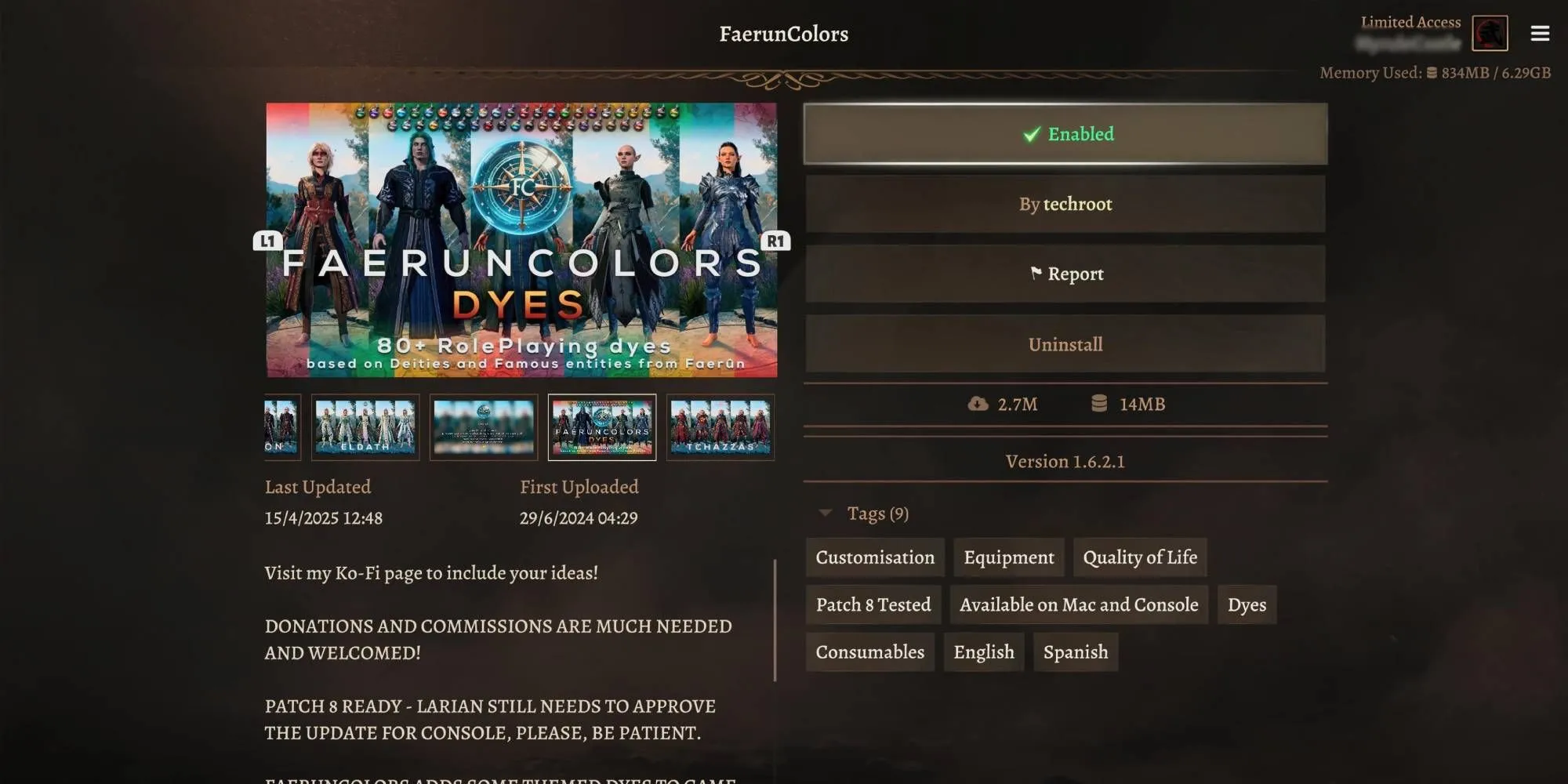 Hình ảnh nhân vật Baldur's Gate 3 mặc áo choàng được nhuộm màu bằng mod Faerûn Colours Dyes