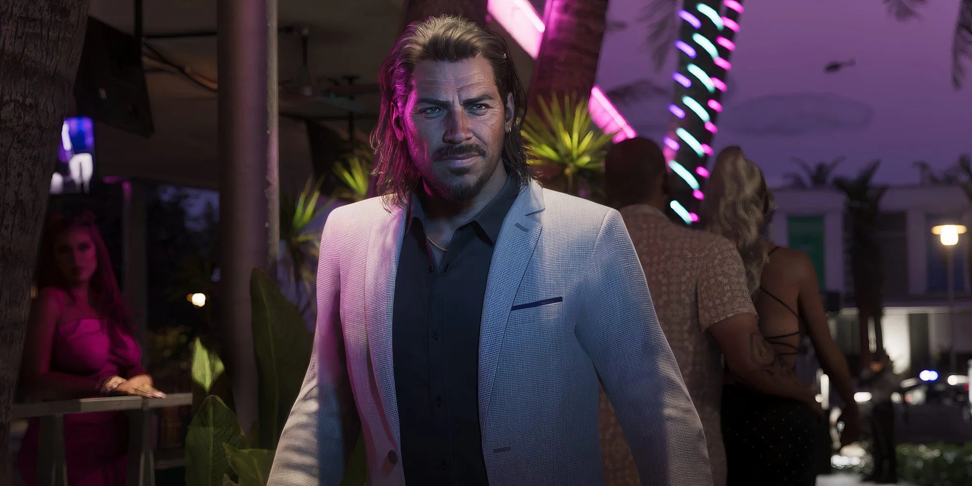 Hình ảnh quảng bá Grand Theft Auto VI, có thể chứa nhân vật hoặc cảnh quan game