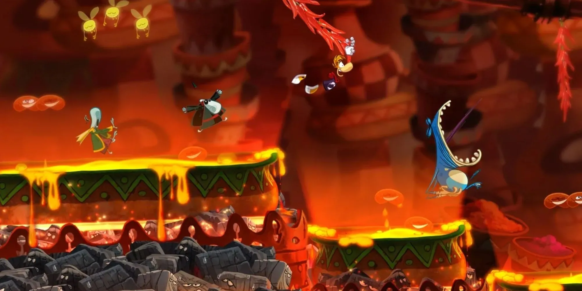 Hình ảnh Rayman và Globox trong game platformer Rayman Origins