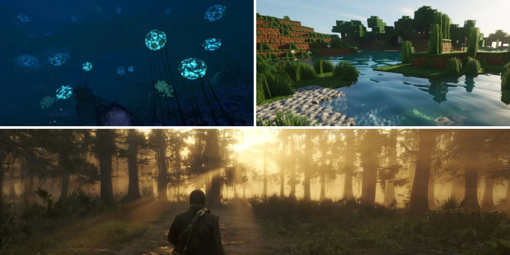 Hình ảnh so sánh kích thước bản đồ các game Subnautica, Minecraft, Red Dead Redemption 2 - Các tựa game thế giới mở với hệ sinh thái đa dạng