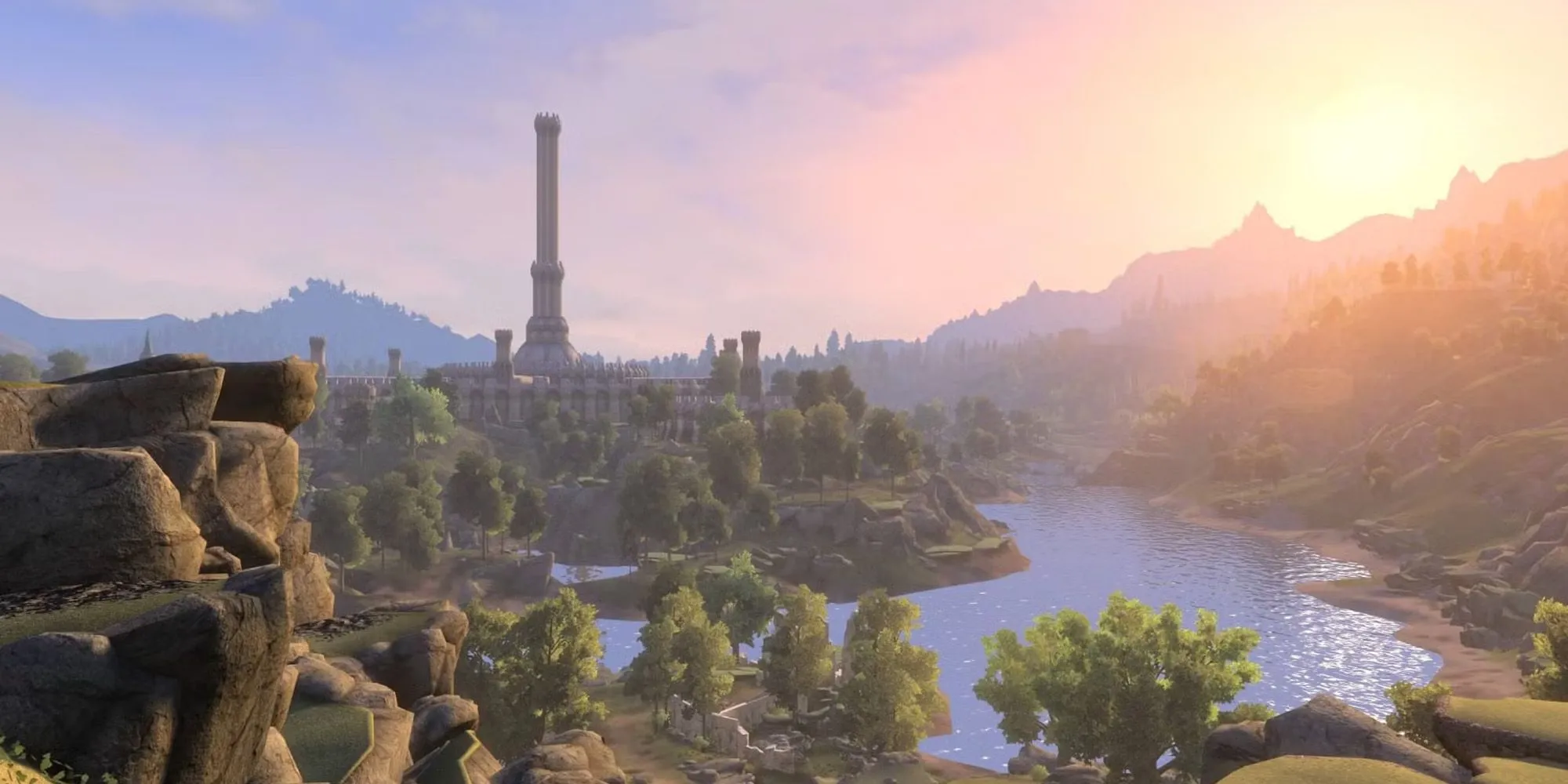 Hình ảnh thành phố Imperial City trong dự án Skyblivion, cho thấy sự chú trọng vào không khí và chi tiết