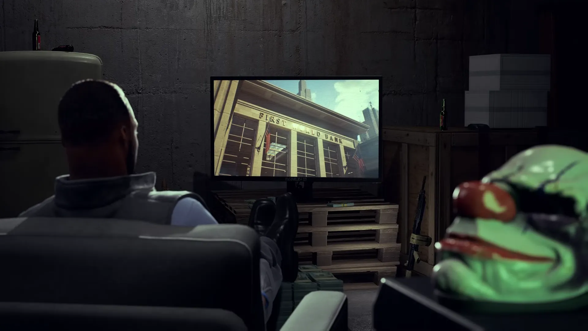 Hình ảnh từ teaser trailer phi vụ First World Bank trong Payday 3