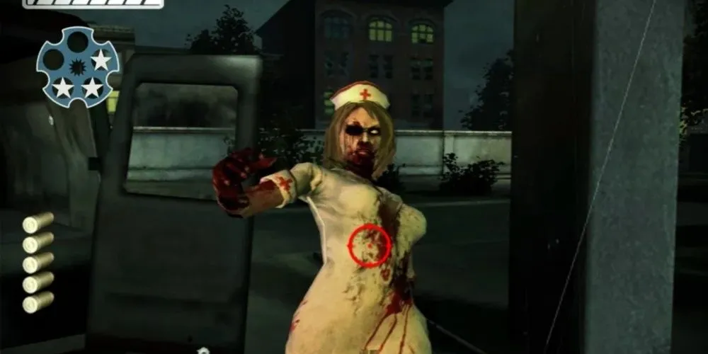 Hình ảnh từ The House of the Dead: Overkill, một game bắn súng zombie trên Wii