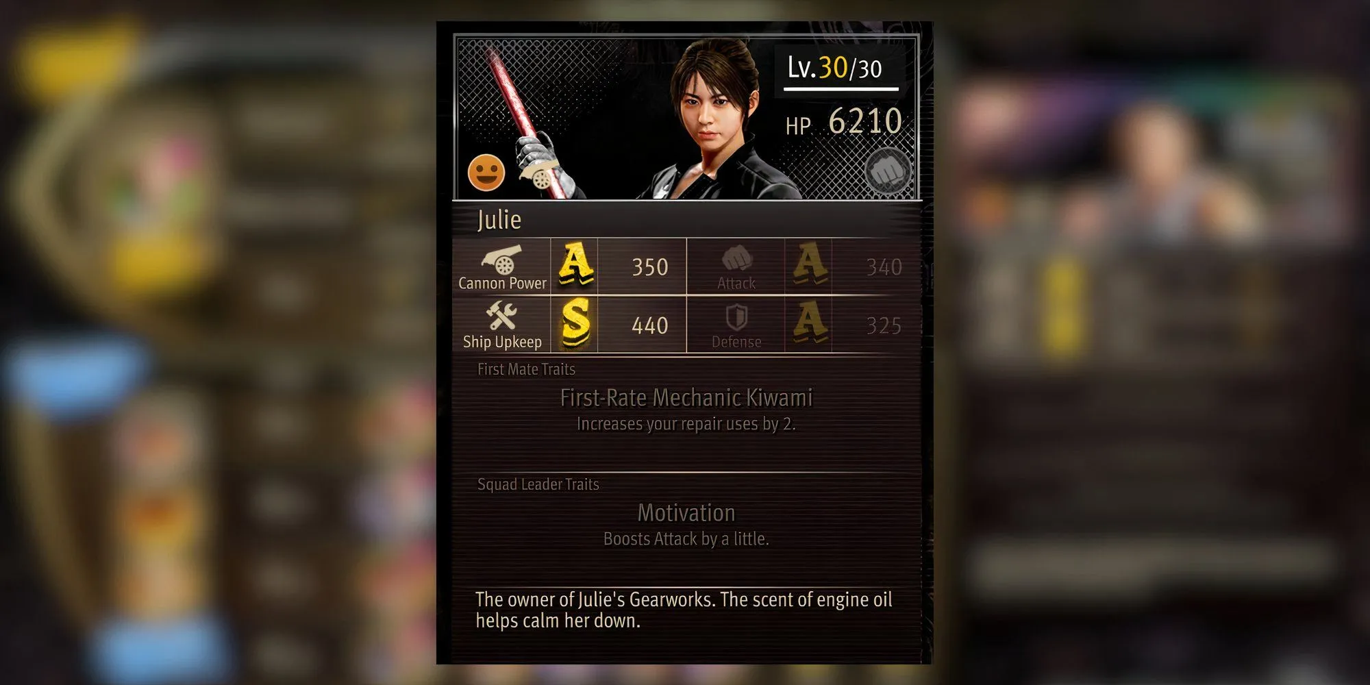 Julie, thợ máy trên tàu Goromaru trong Pirate Yakuza