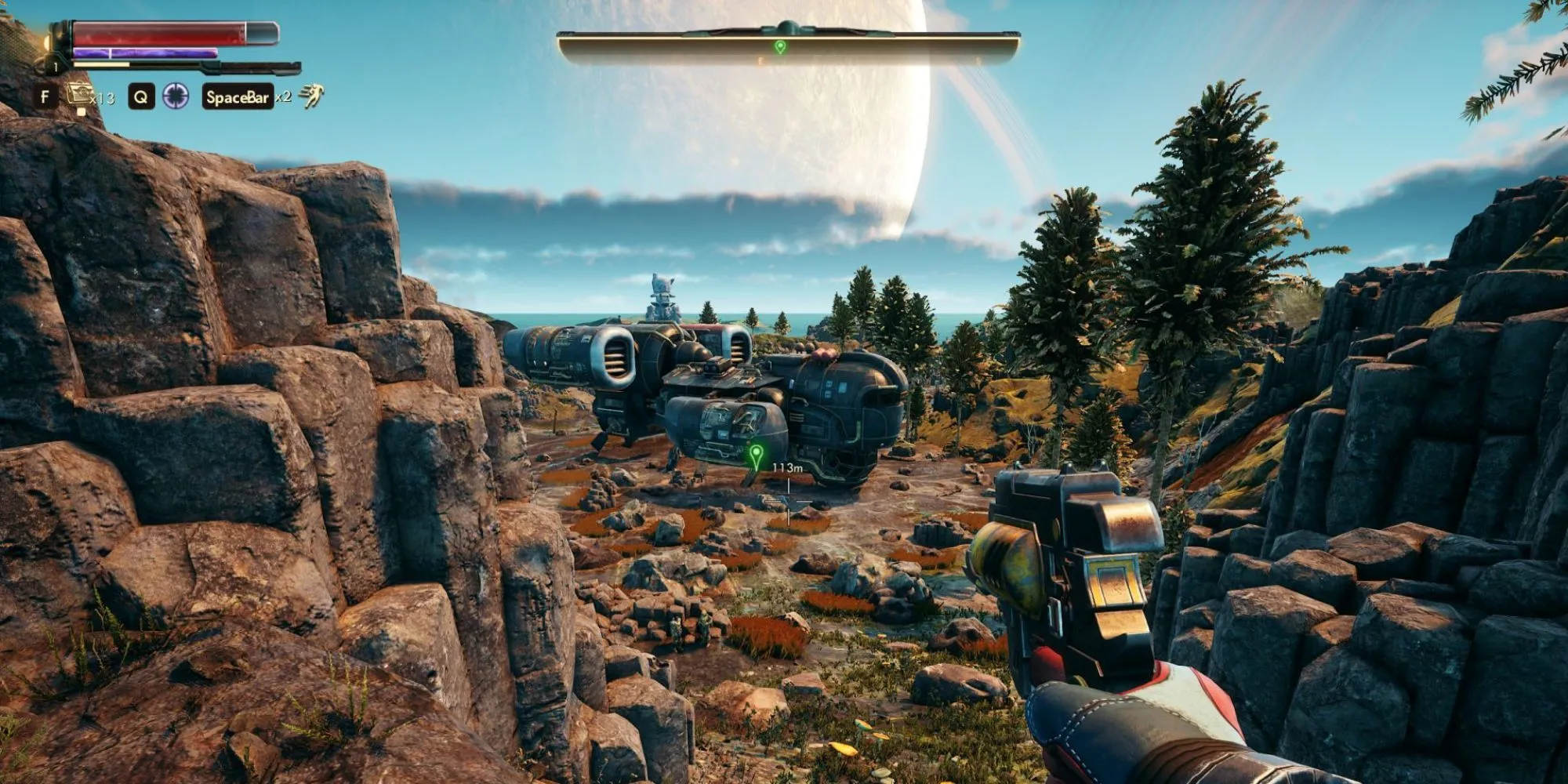 Khoảnh khắc mở đầu trong The Outer Worlds với nhân vật chính nhìn ra không gian