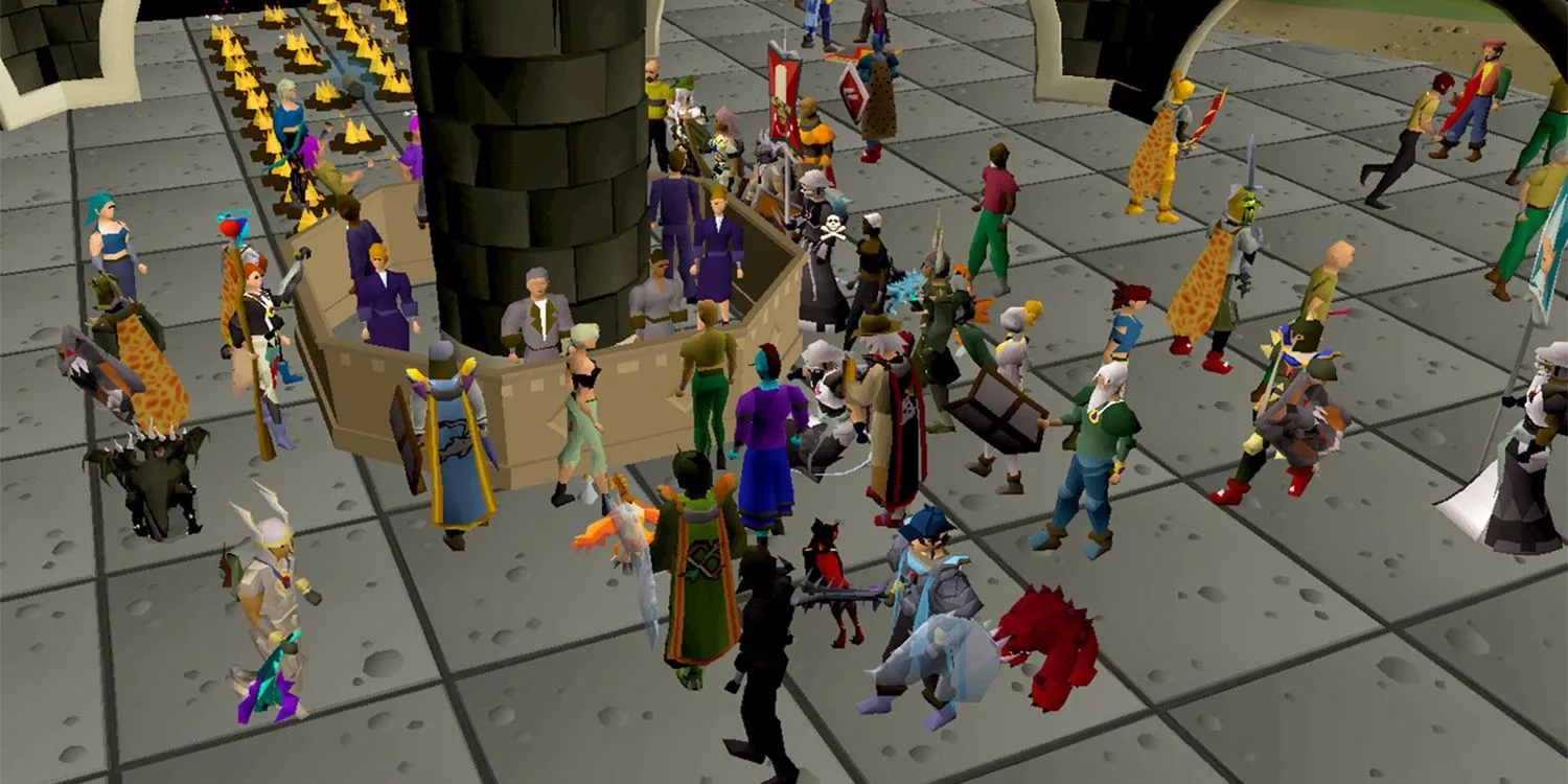Khu vực đông đúc người chơi giao dịch trong Old School RuneScape