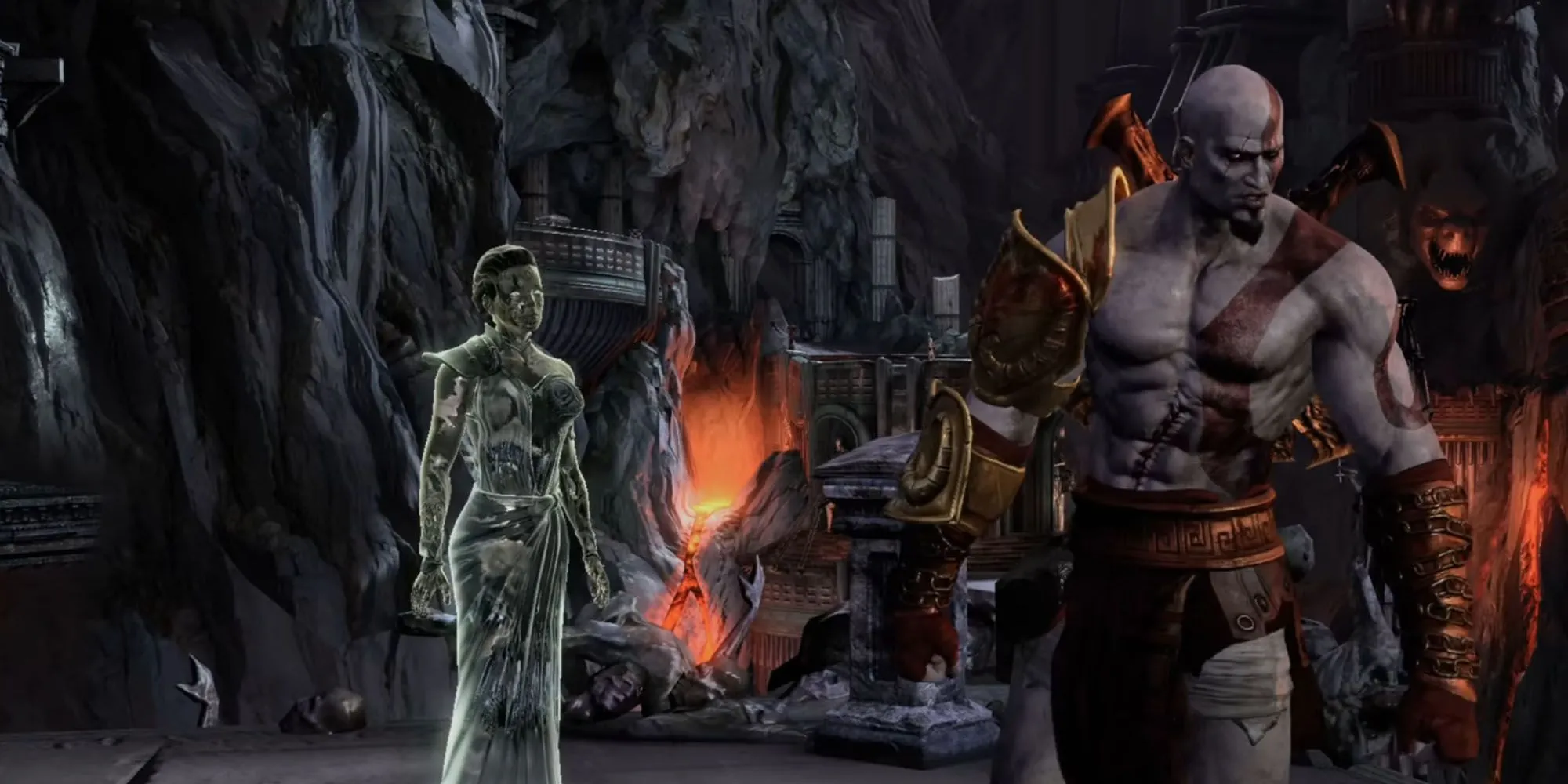Kratos chiến đấu trên lưng Titan Gaia trong God of War 3