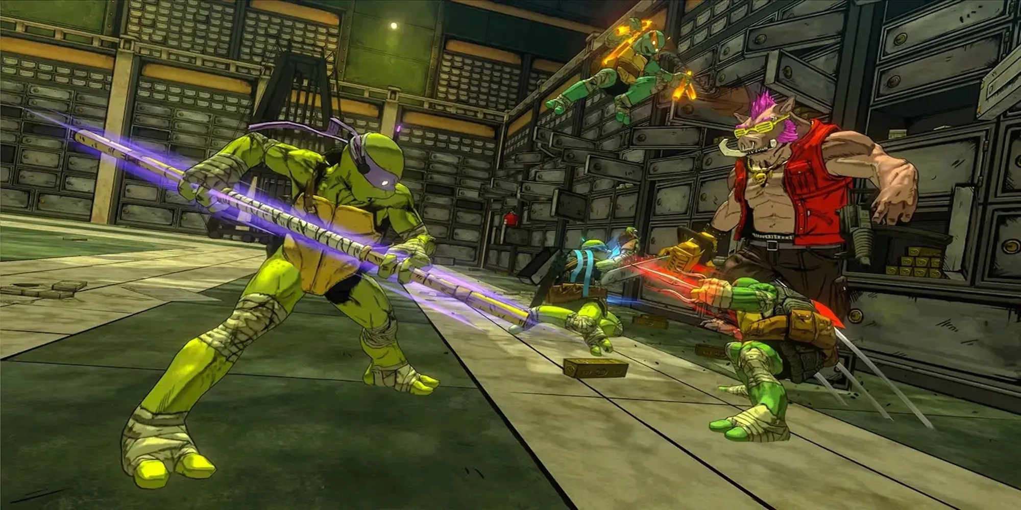 Những Tựa Game Teenage Mutant Ninja Turtles Hay Nhất Mọi Thời Đại 1 Leonardo, Donatello, Michelangelo và Raphael chiến đấu trong Mutants in Manhattan với đồ họa cel-shaded