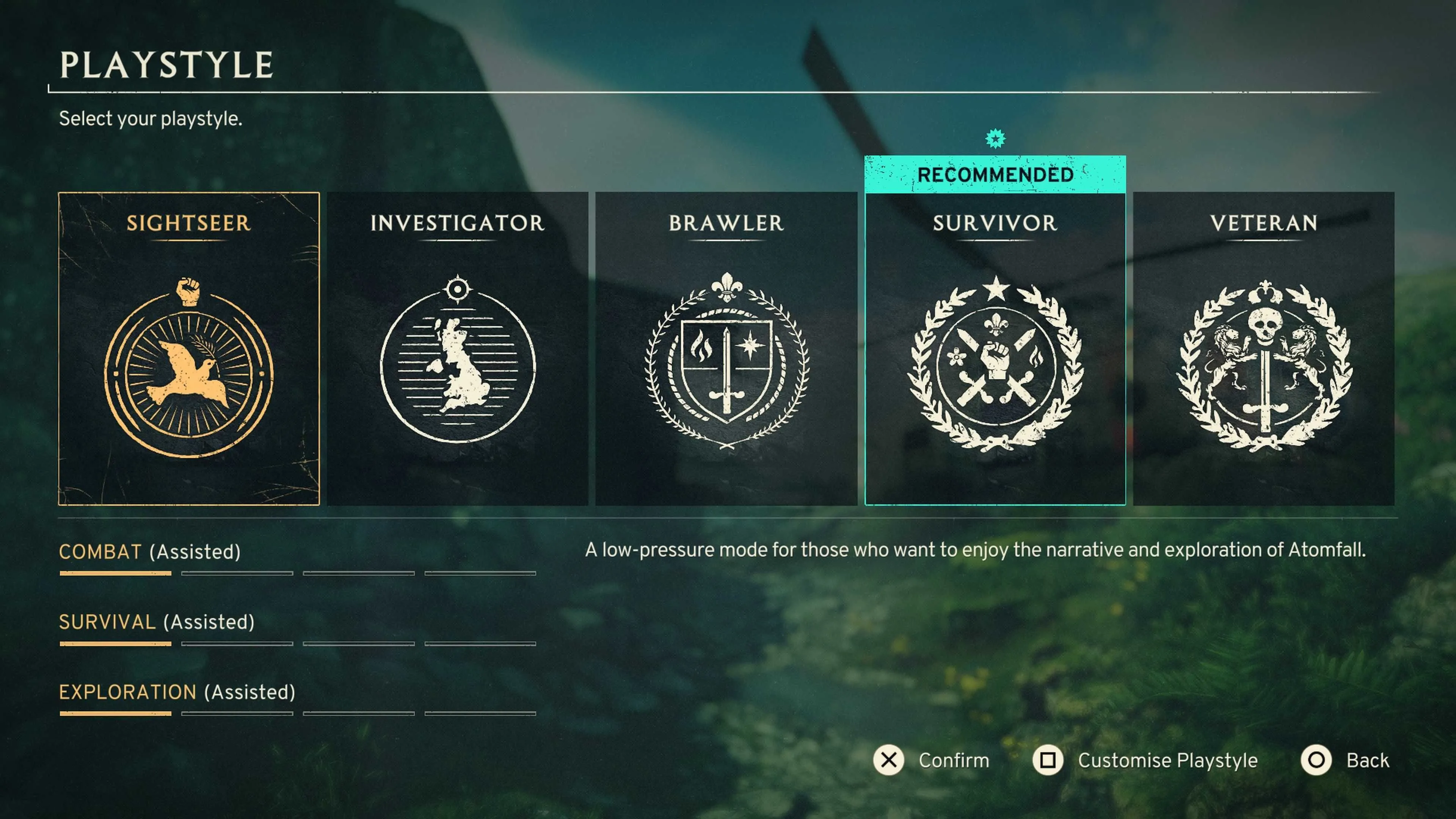 Màn hình chọn độ khó Sightseer trong Atomfall để tối ưu speedrun