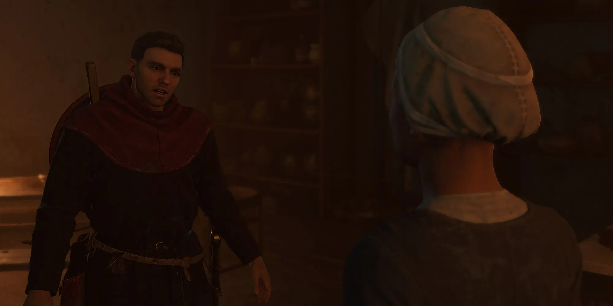 Manyeta, đầu bếp tại lâu đài Trosky, đang trò chuyện với Henry về lũ quỷ trong Kingdom Come Deliverance 2
