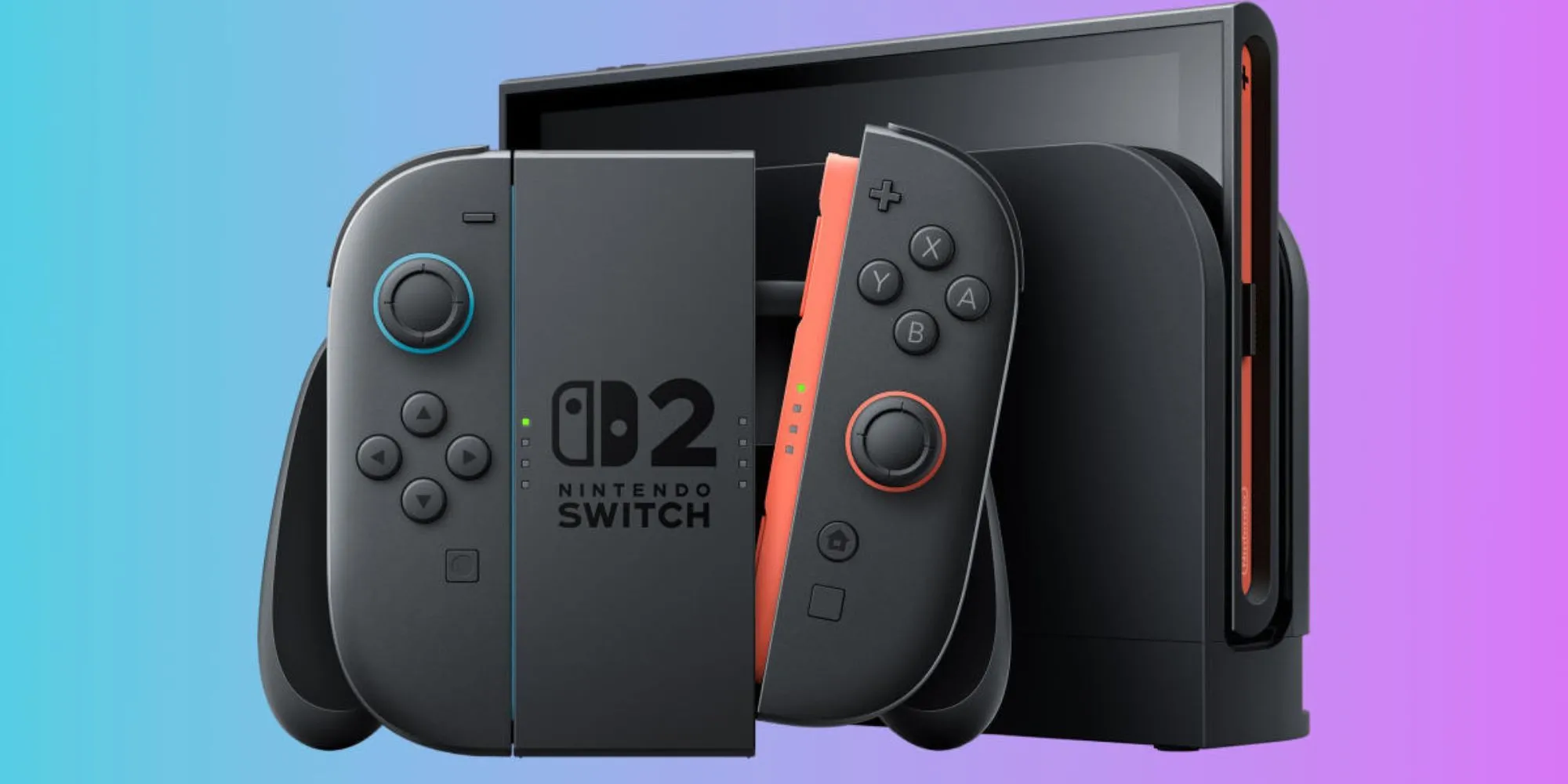 Máy chơi game Nintendo Switch 2 và bộ điều khiển Joy-Con trên nền trừu tượng