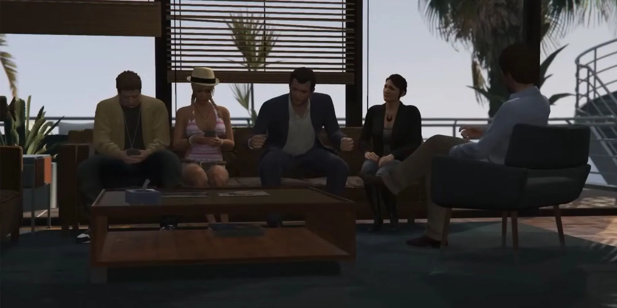 Michael De Santa cùng vợ Amanda và con trai Jimmy trong một cảnh của GTA V