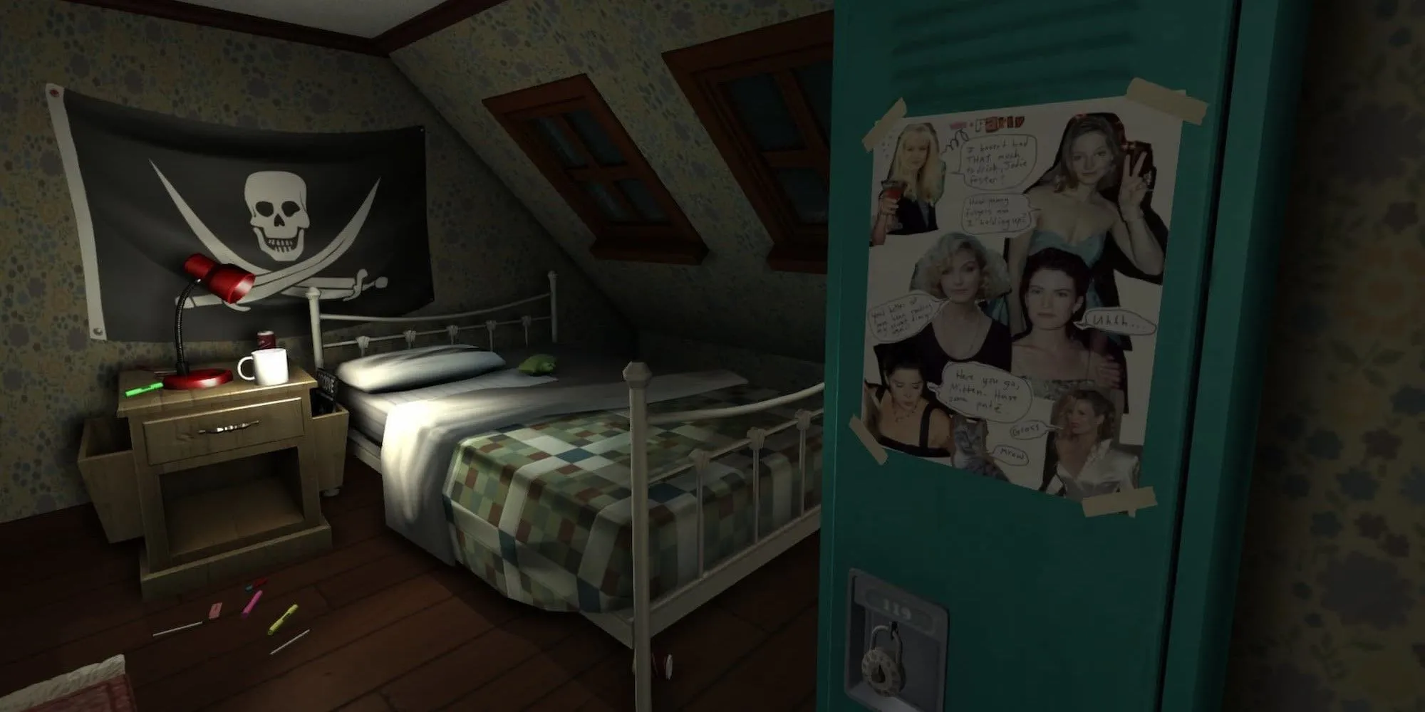 Một căn phòng ngủ trong game Gone Home, tựa game mô phỏng đi bộ khám phá câu chuyện gia đình