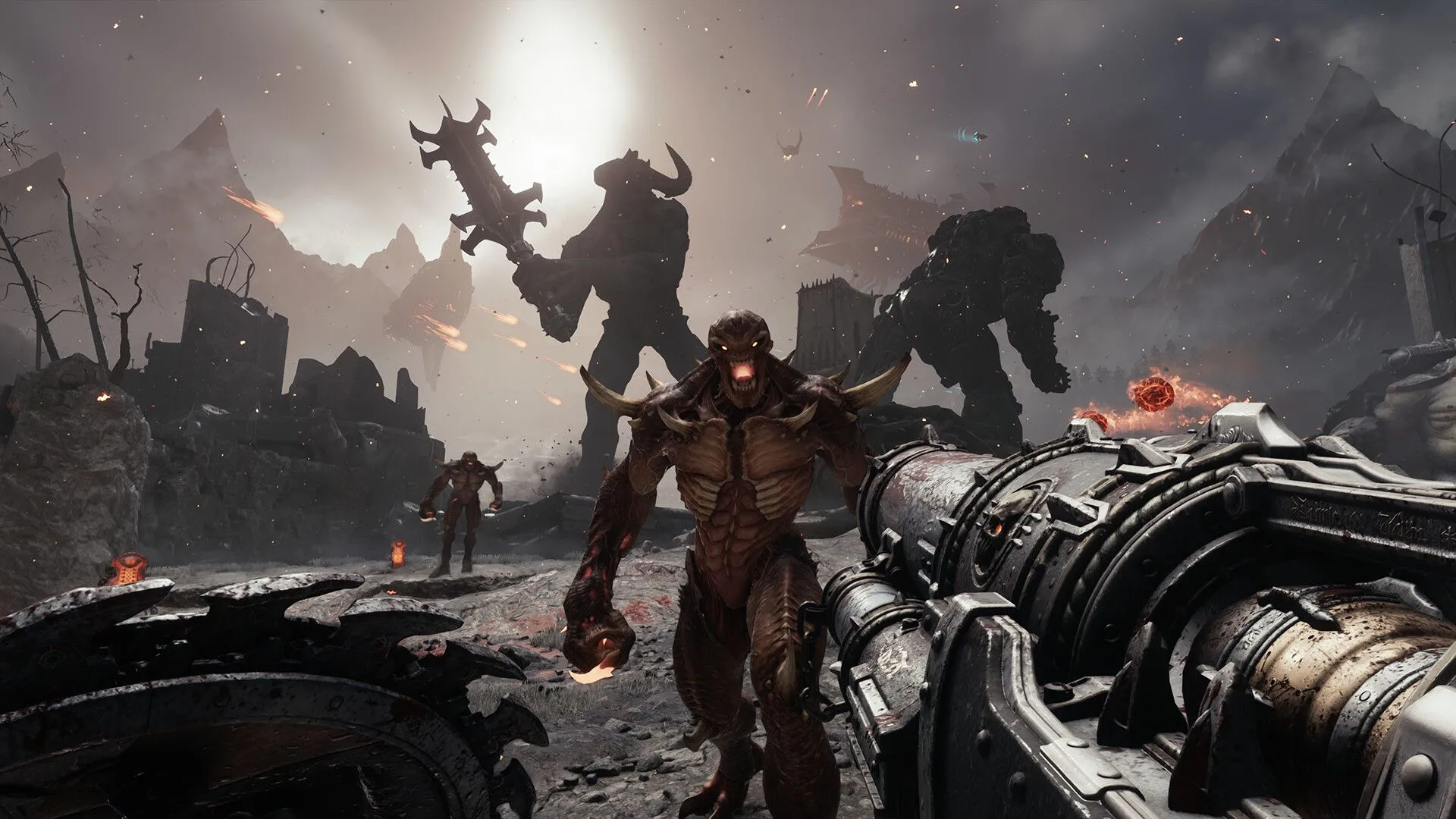 Một cảnh chiến đấu dữ dội trong game FPS DOOM The Dark Ages