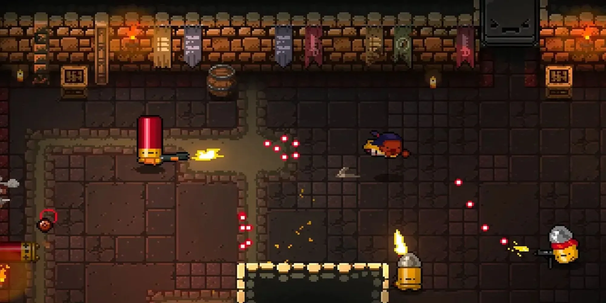 Top 10 Game Roguelike/Roguelite Thử Thách Hơn Hades Bạn Nên Chơi 1 Một cảnh chiến đấu trong game Enter the Gungeon, nhân vật né đạn và bắn kẻ thù hình viên đạn.