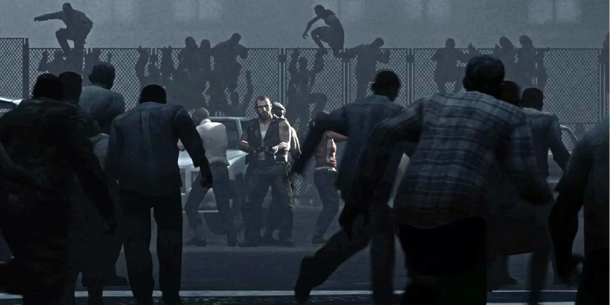 Một cảnh tượng hỗn loạn trong Left 4 Dead 2 với bầy zombie đông đảo đang tấn công người chơi