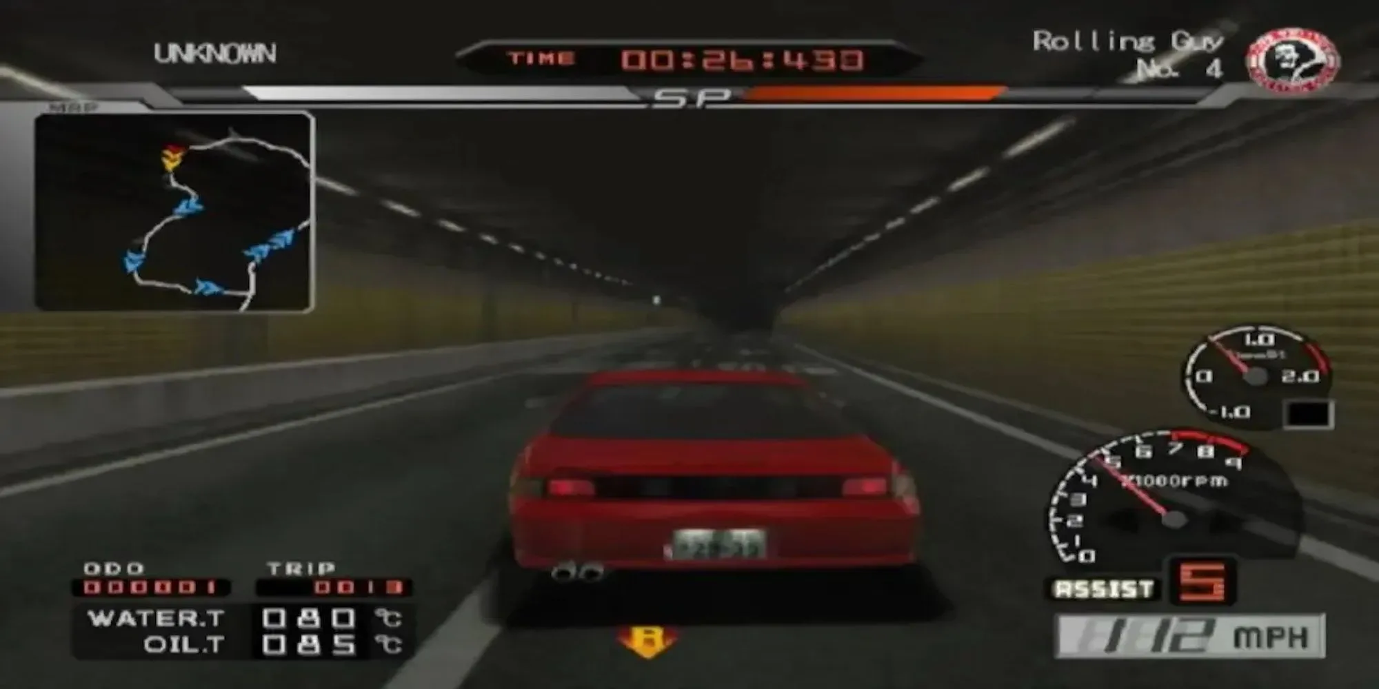 Một chiếc xe thể thao đang lao vun vút trên đường cao tốc ban đêm ở Tokyo trong game Tokyo Xtreme Racer 3 trên PS2