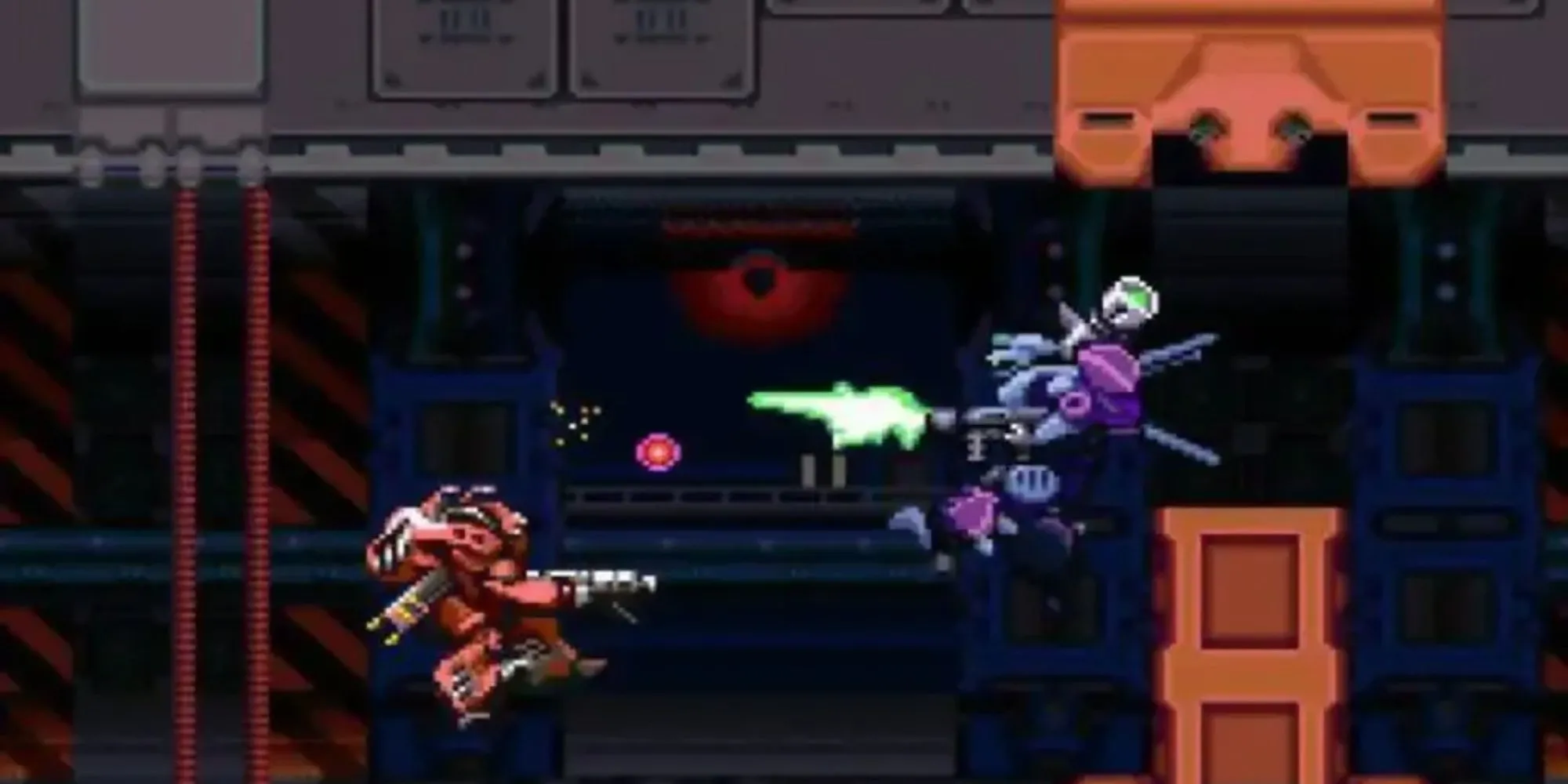 Một Mecha chiến đấu trong màn chơi của game Metal Warriors trên SNES