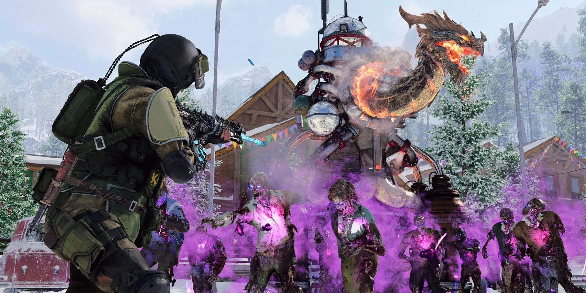 Một nhóm người chơi Call of Duty Black Ops Cold War đang chống chọi với bầy zombie trong chế độ Zombies