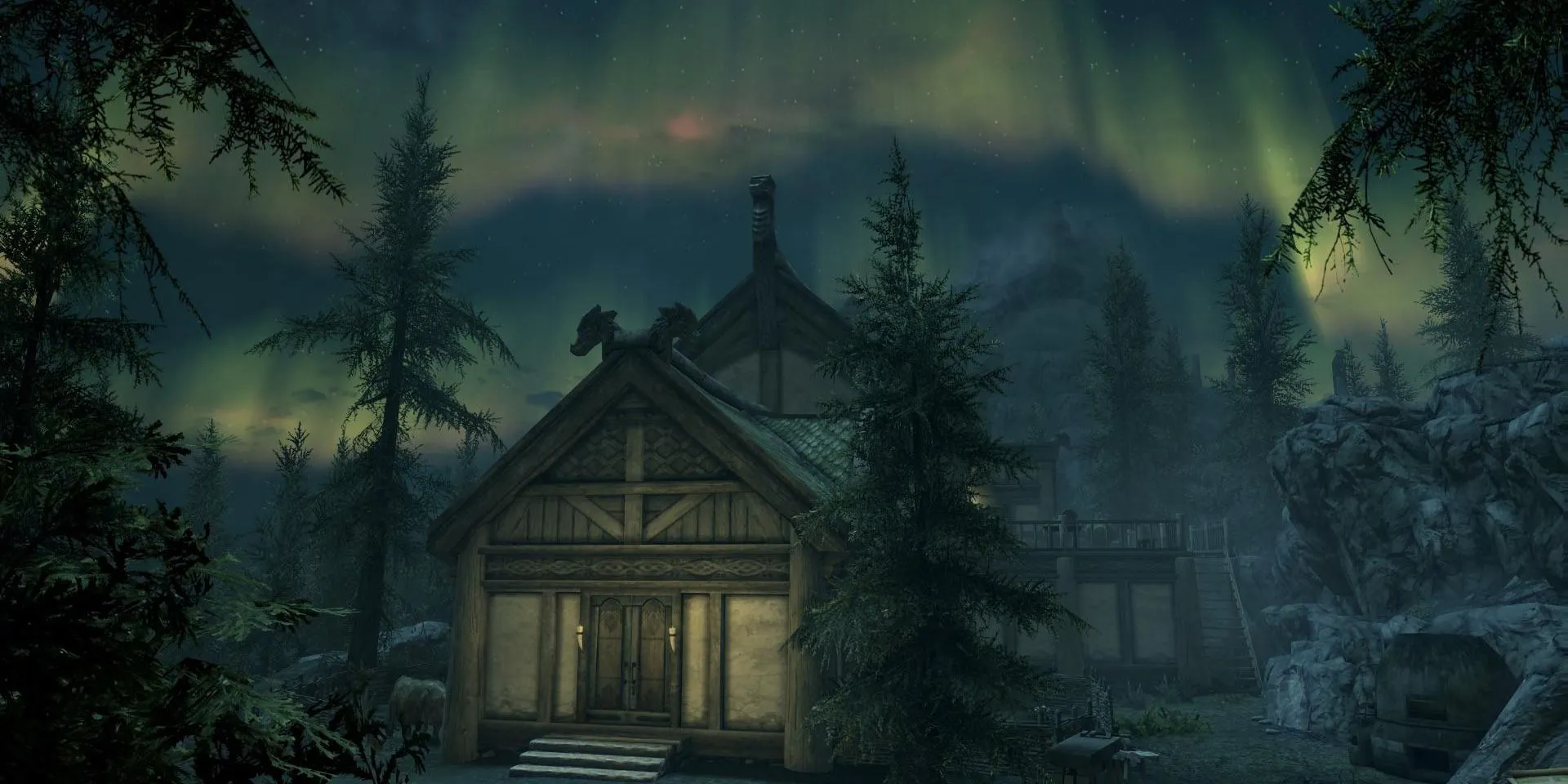 Người chơi Dragonborn đứng giữa khung cảnh tuyết trắng đặc trưng của Skyrim.