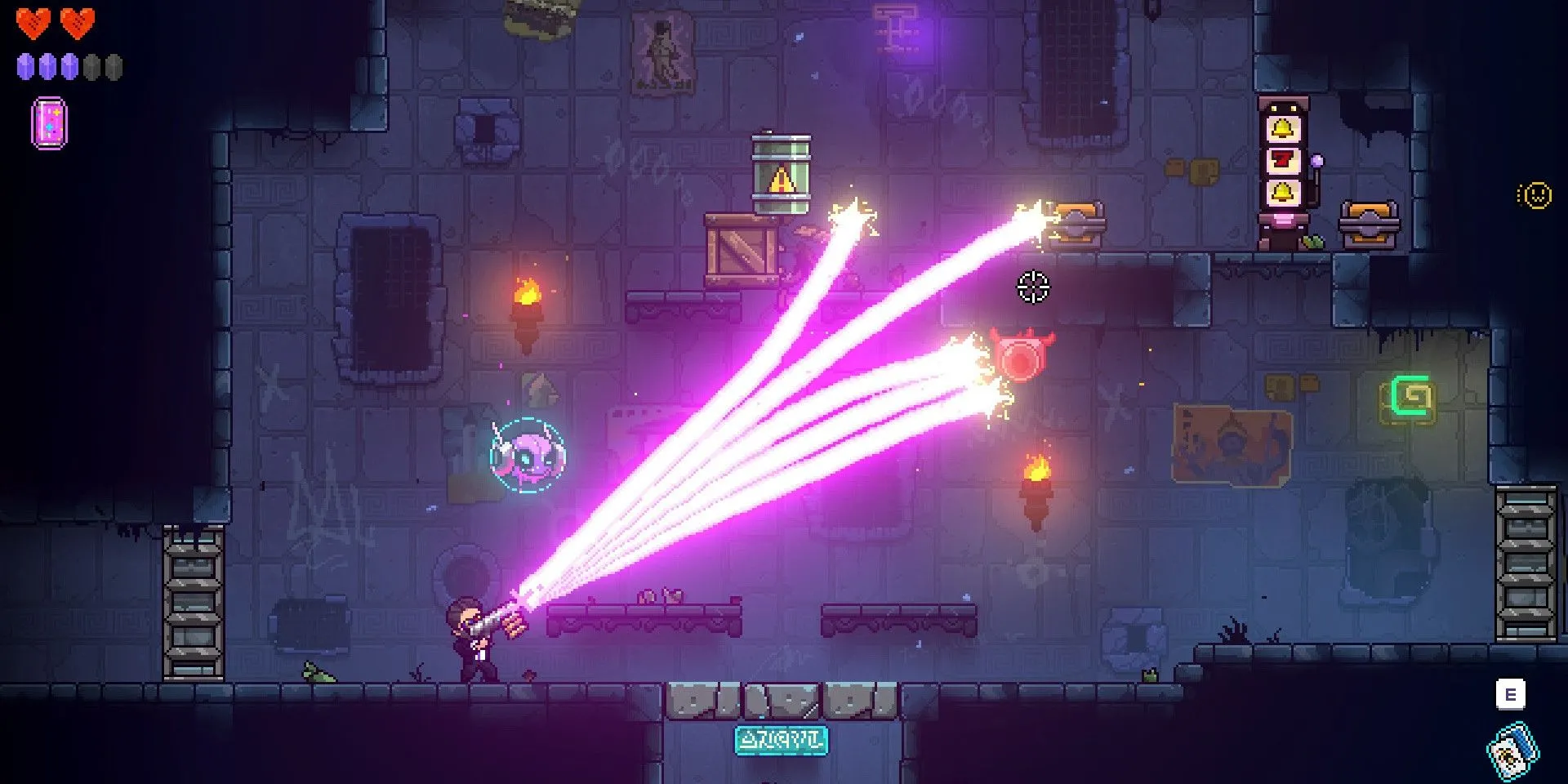 Nhân vật bắn ra nhiều luồng đạn trong Neon Abyss