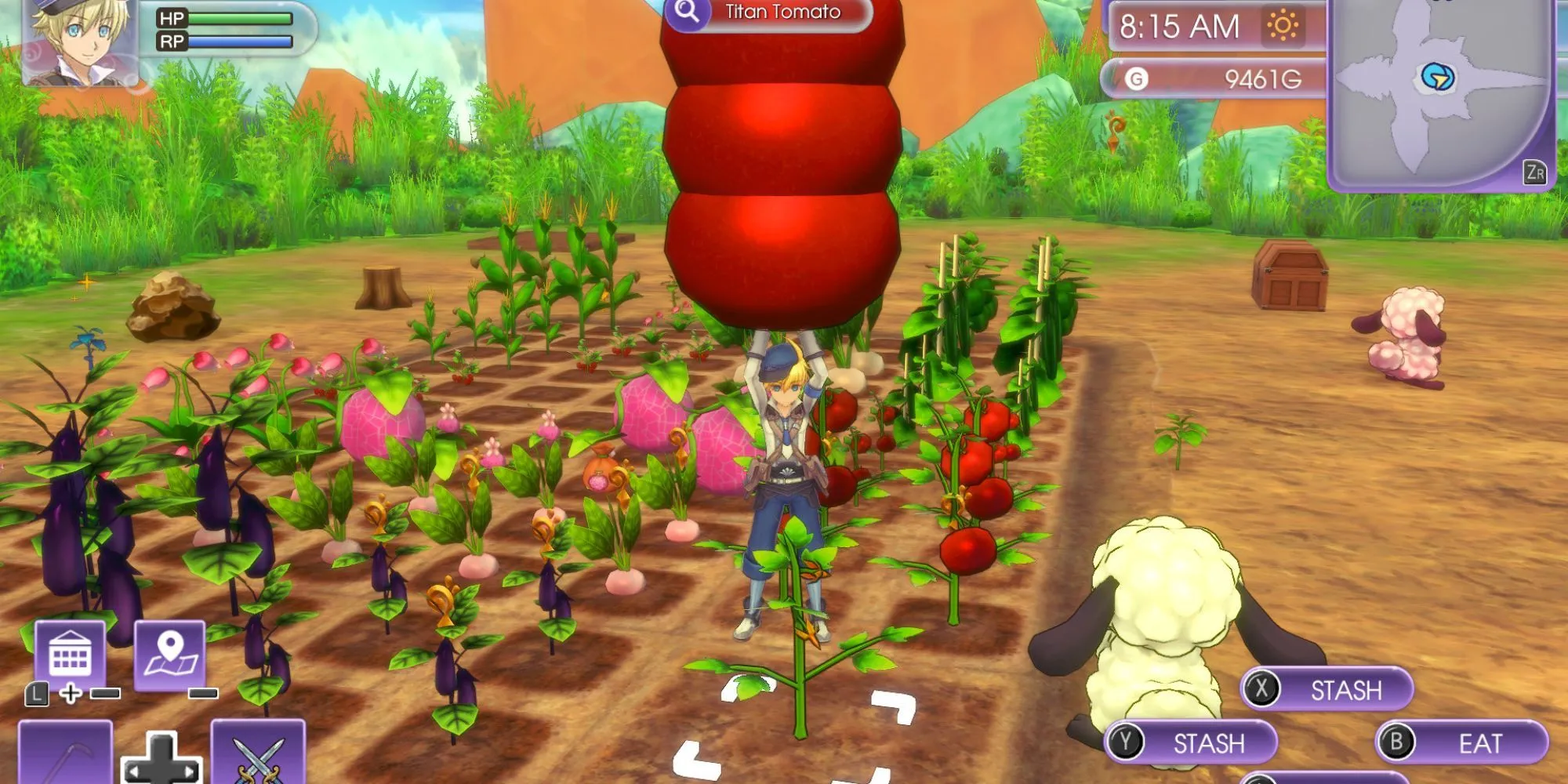Nhân vật chăm sóc nông trại với nhiều loại cây trồng trong Rune Factory 5