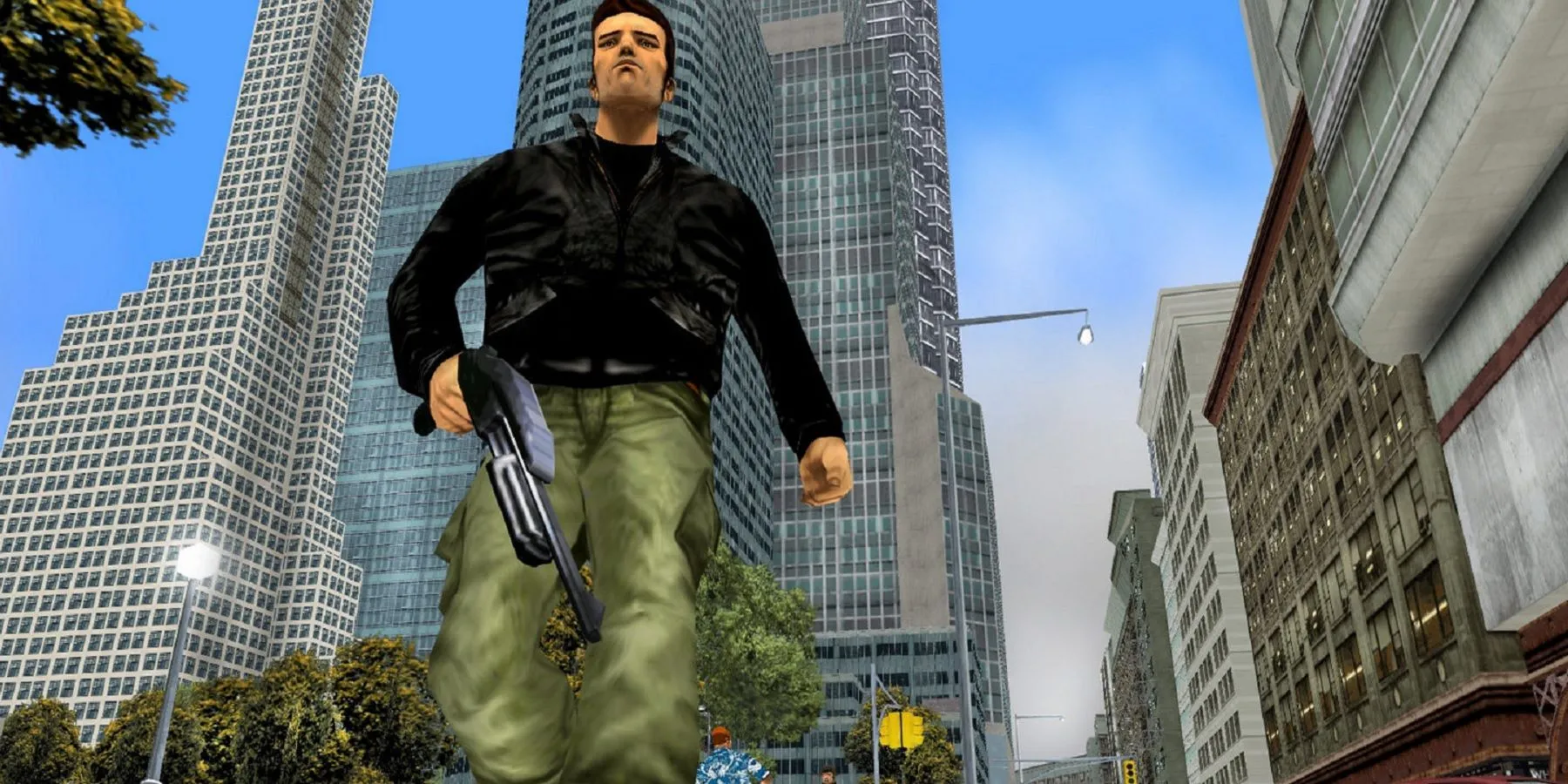 Nhân vật Claude cầm shotgun trong Grand Theft Auto 3
