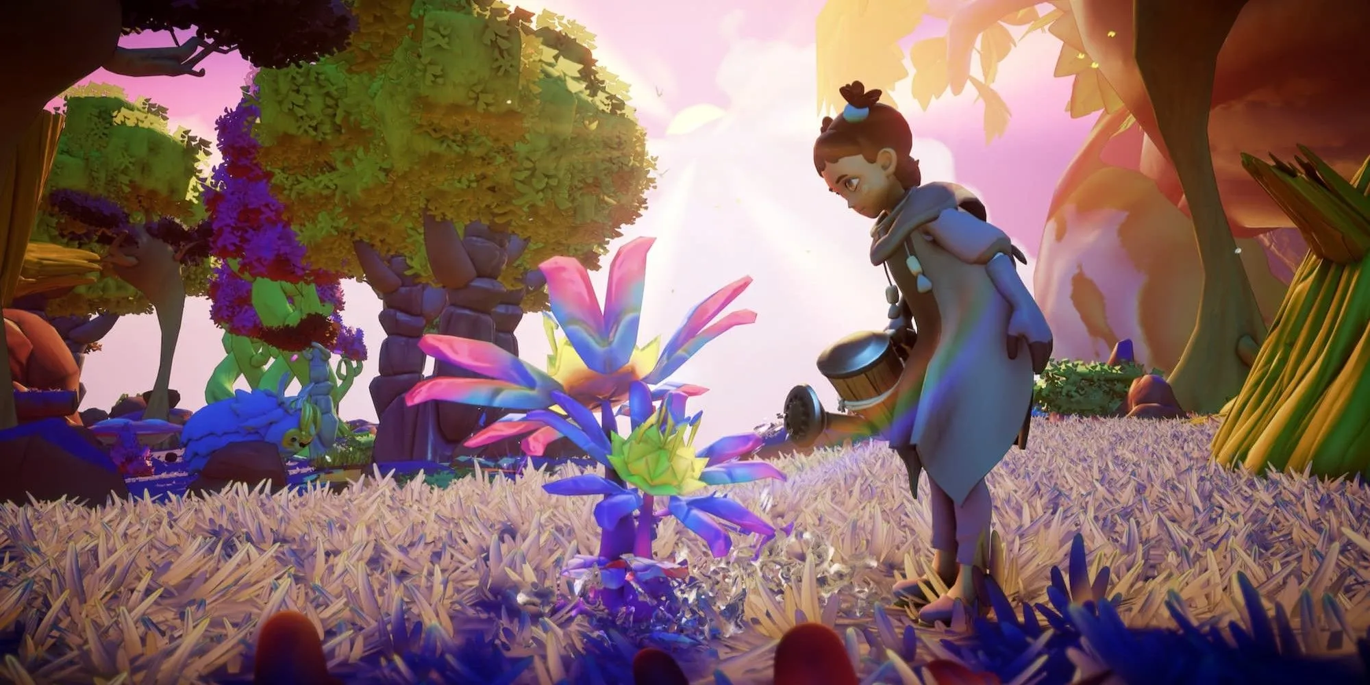 Nhân vật đang tưới cây trong game Grow: Song of the Evertree
