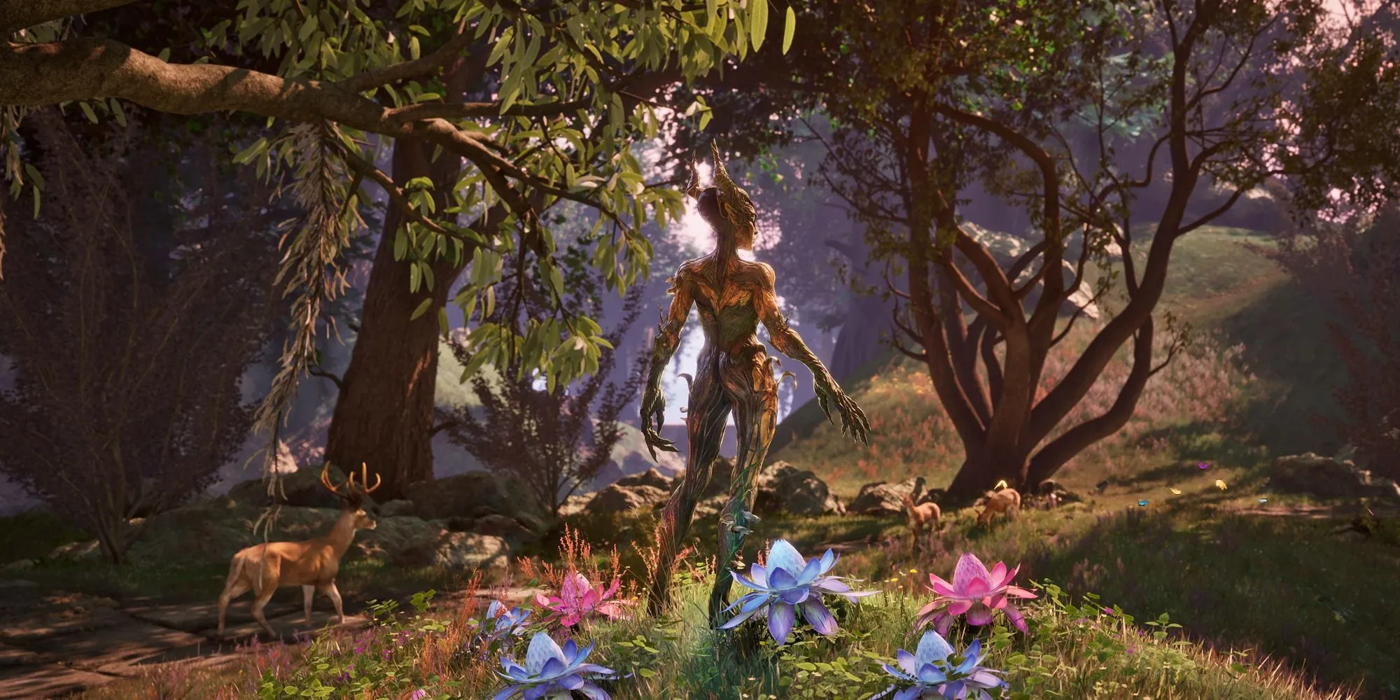 Nhân vật NPC tương tác trong khu rừng của Oblivion Remastered