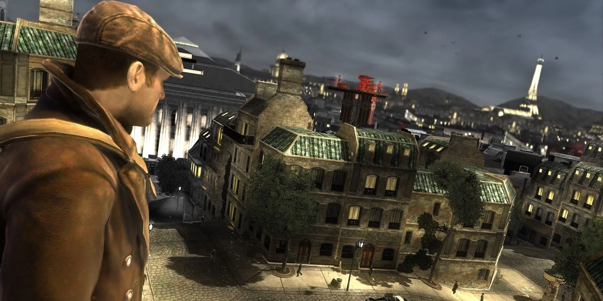 Nhân vật Sean nhìn ra khung cảnh Paris trong game The Saboteur